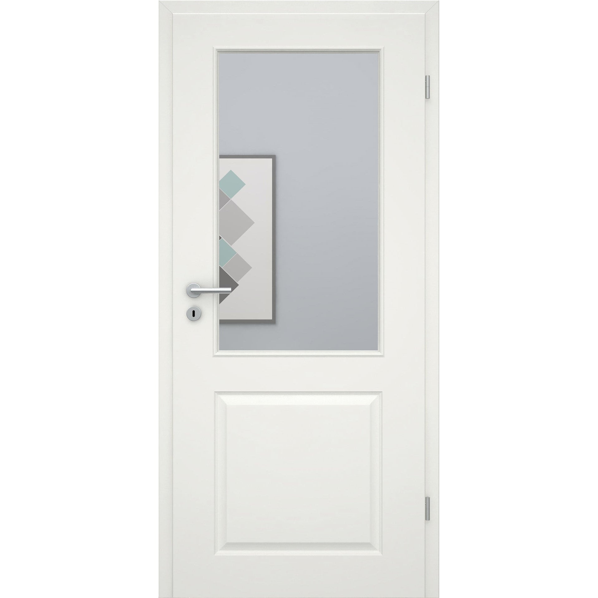 Zimmertür soft-weiß Stiltür mit 2 Kassetten und Lichtausschnitt Eckkante - Modell Stiltür K21LA