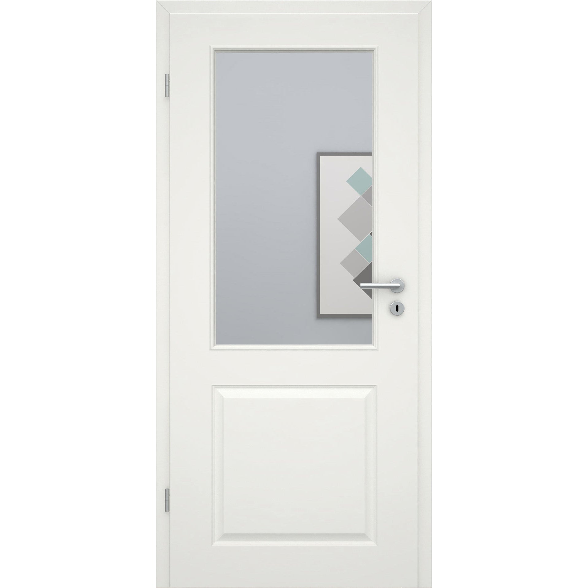 Zimmertür soft-weiß Stiltür mit 2 Kassetten und Lichtausschnitt Eckkante - Modell Stiltür K21LA