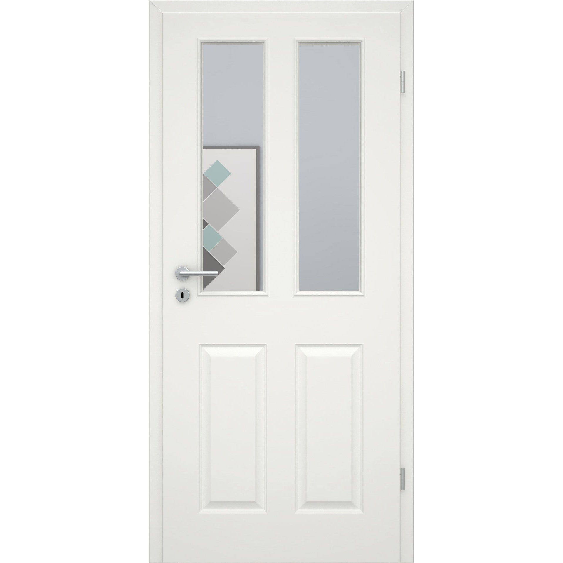 Zimmertür soft-weiß Stiltür mit 4 Kassetten und Lichtausschnitt Eckkante - Modell Stiltür K41LA2