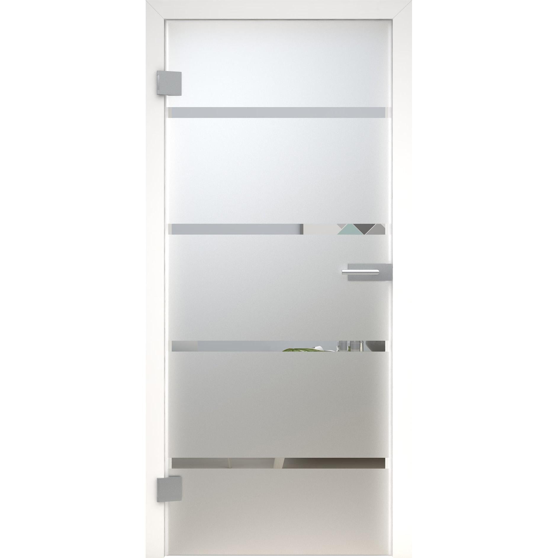 Glastür 4 breite Linien MattDesign 448 satiniert / matt-198,5 x 73,5 cm (Glasmaß 197,2 x 70,9 cm)-links-Montario