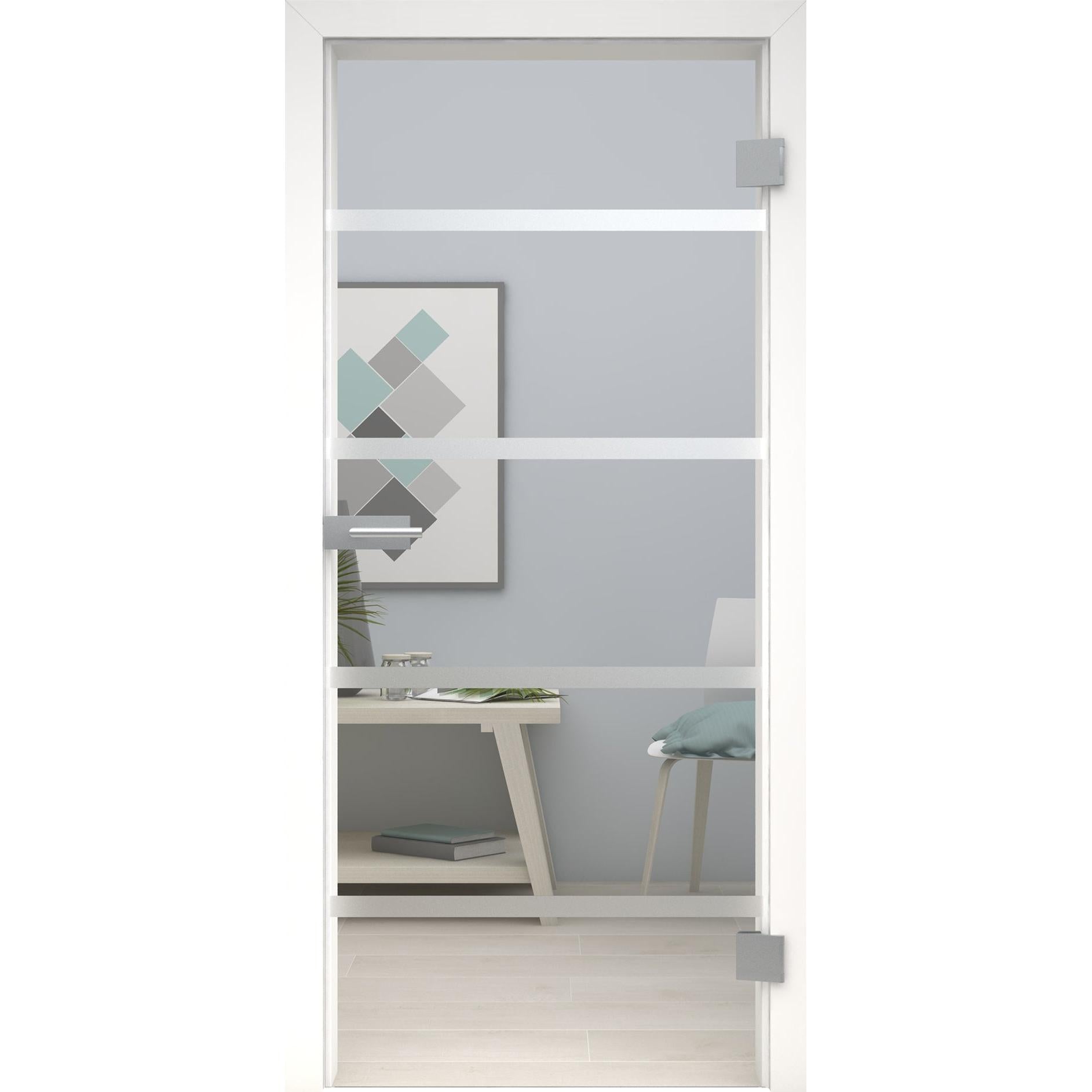 Glastür 4 breite Linien MattDesign 448-U Klarglas-198,5 x 73,5 cm (Glasmaß 197,2 x 70,9 cm)-rechts-Montario