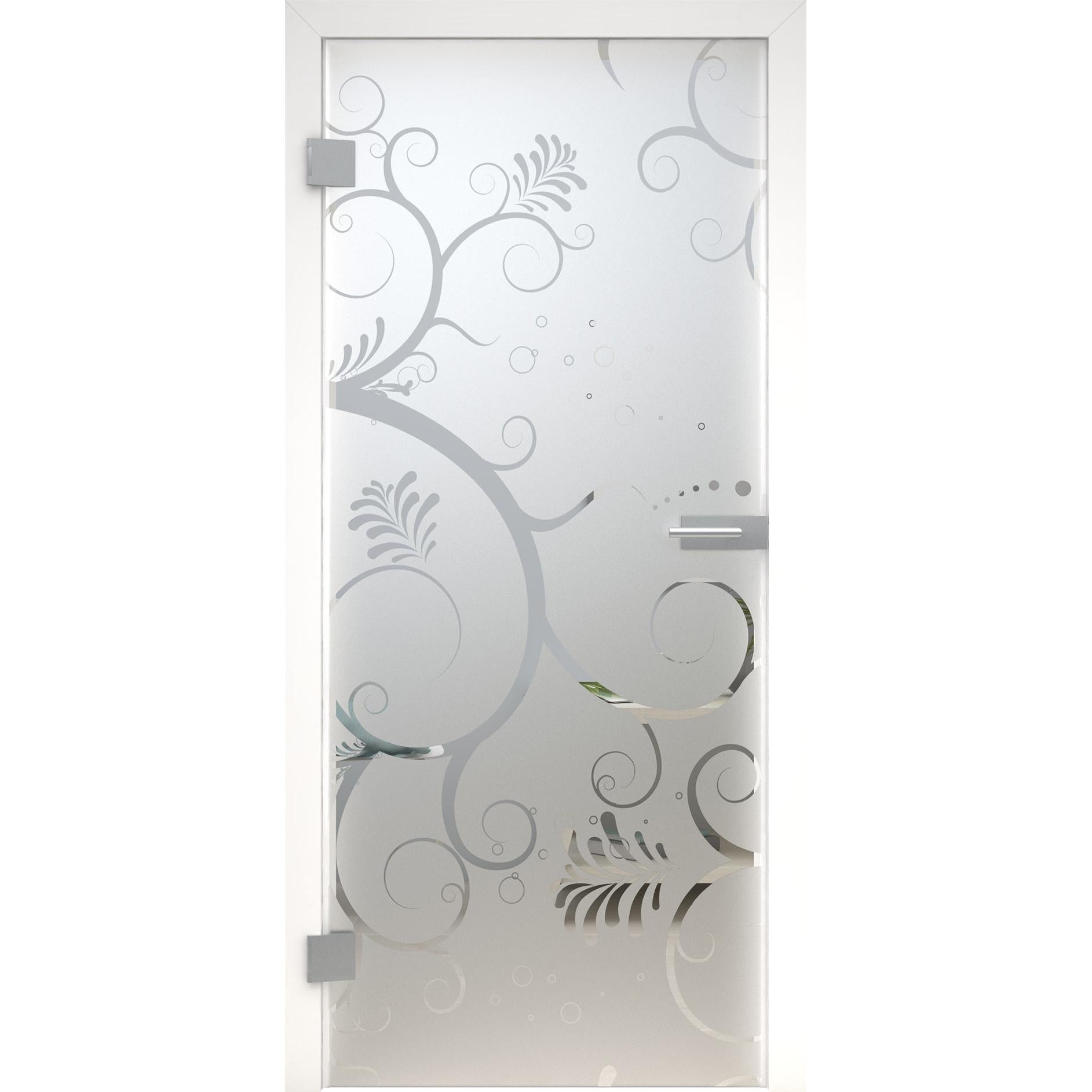 Glastür floral MattDesign 438 satiniert / matt-198,5 x 73,5 cm (Glasmaß 197,2 x 70,9 cm)-links-Montario