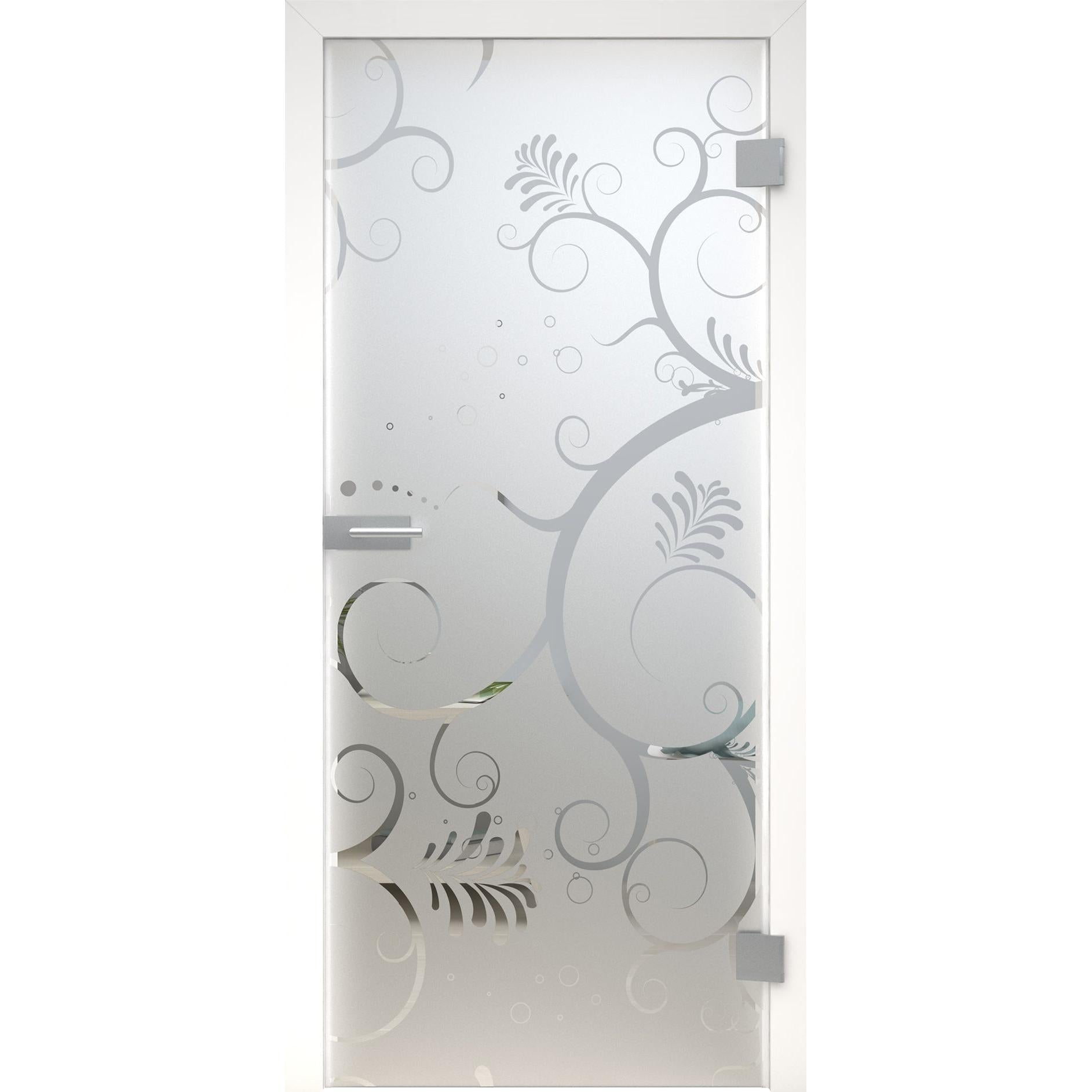 Glastür floral MattDesign 438 satiniert / matt-198,5 x 73,5 cm (Glasmaß 197,2 x 70,9 cm)-rechts-Montario