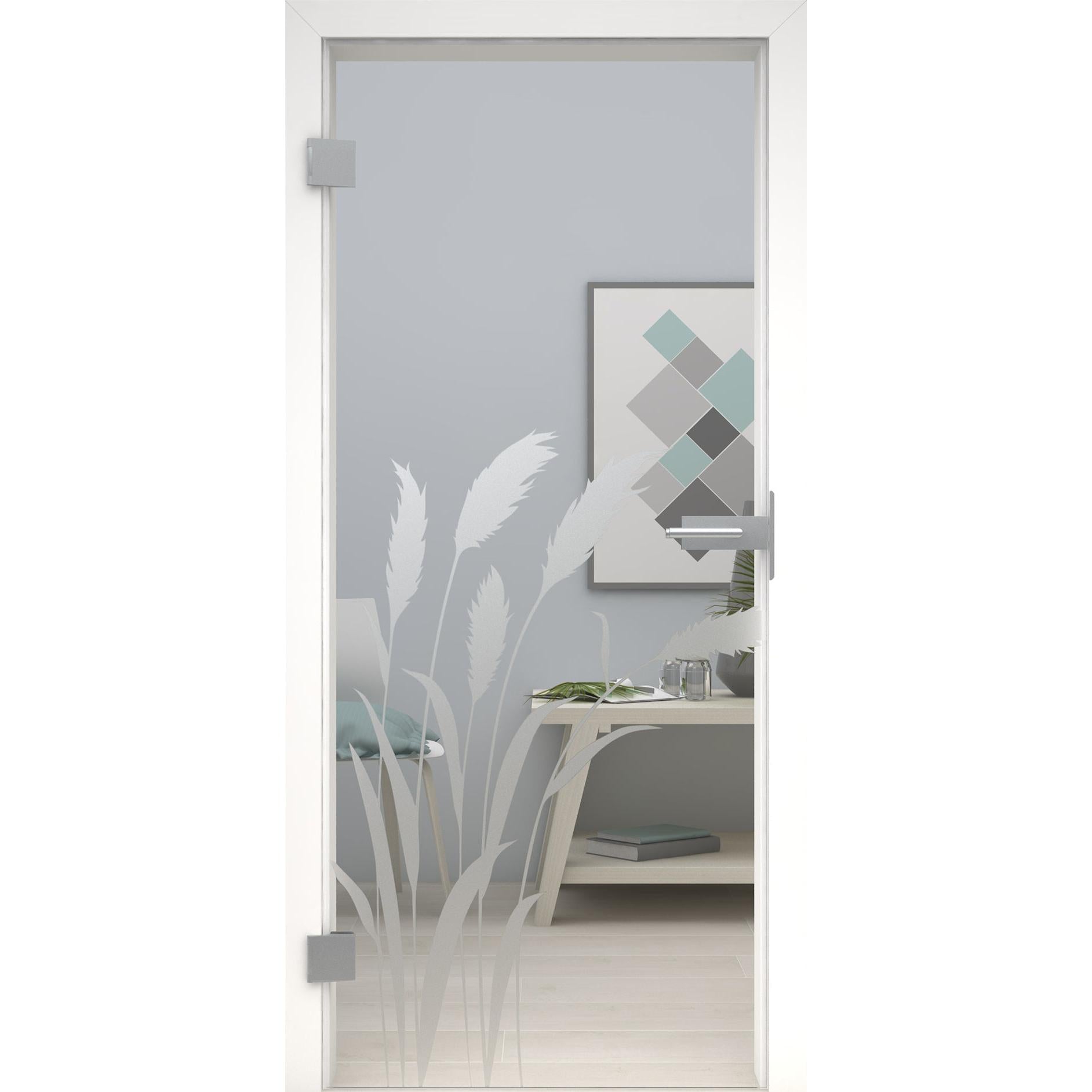 Glastür Gräserwind MattDesign 492-U Klarglas-198,5 x 73,5 cm (Glasmaß 197,2 x 70,9 cm)-links-Montario