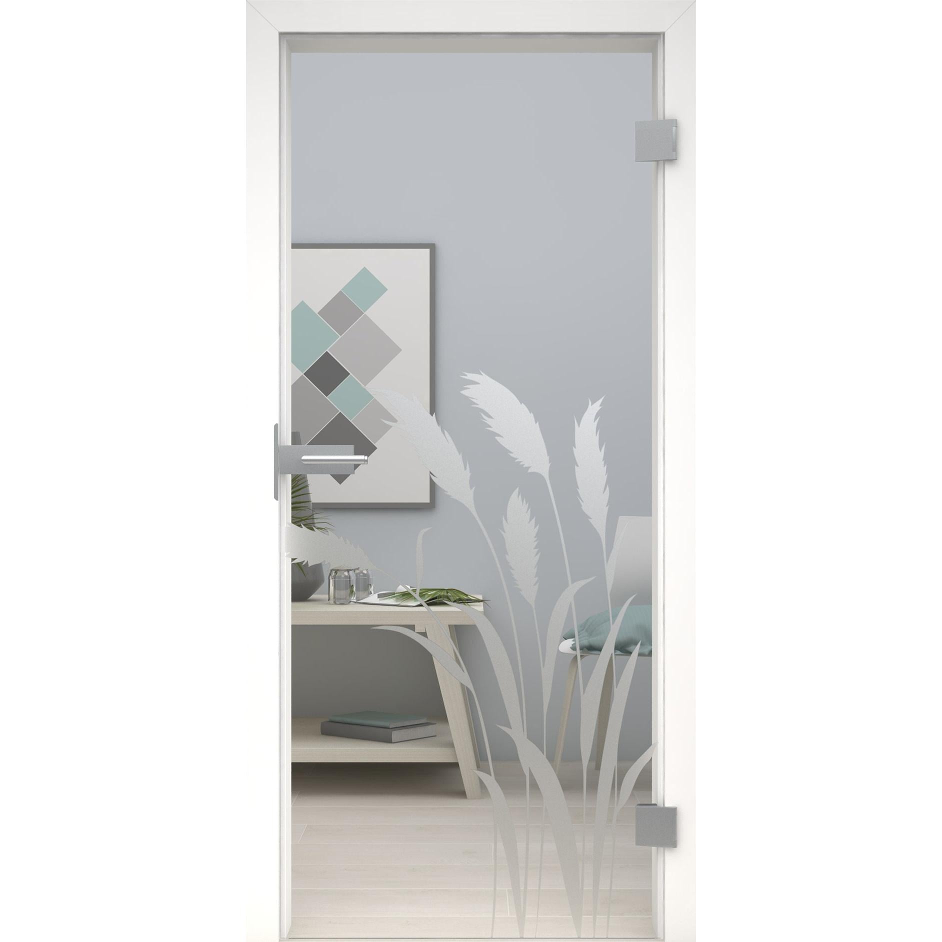 Glastür Gräserwind MattDesign 492-U Klarglas-198,5 x 73,5 cm (Glasmaß 197,2 x 70,9 cm)-rechts-Montario
