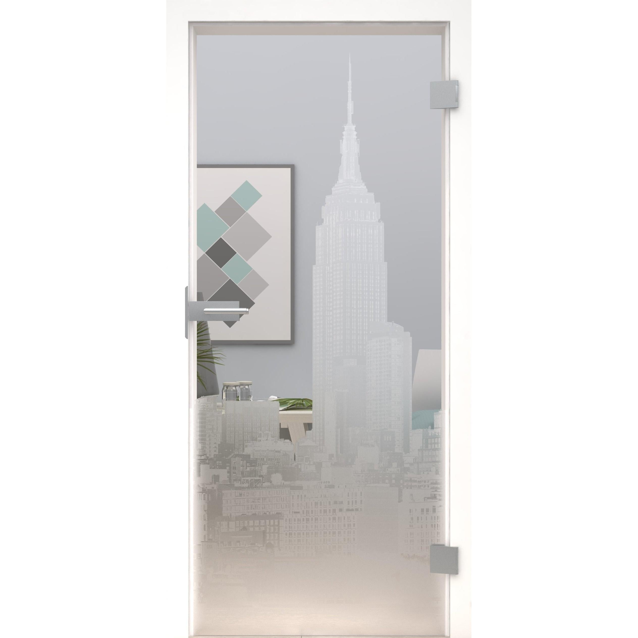 Glastür Skyline LaserArt 320-U Klarglas-198,5 x 73,5 cm (Glasmaß 197,2 x 70,9 cm)-rechts-Montario