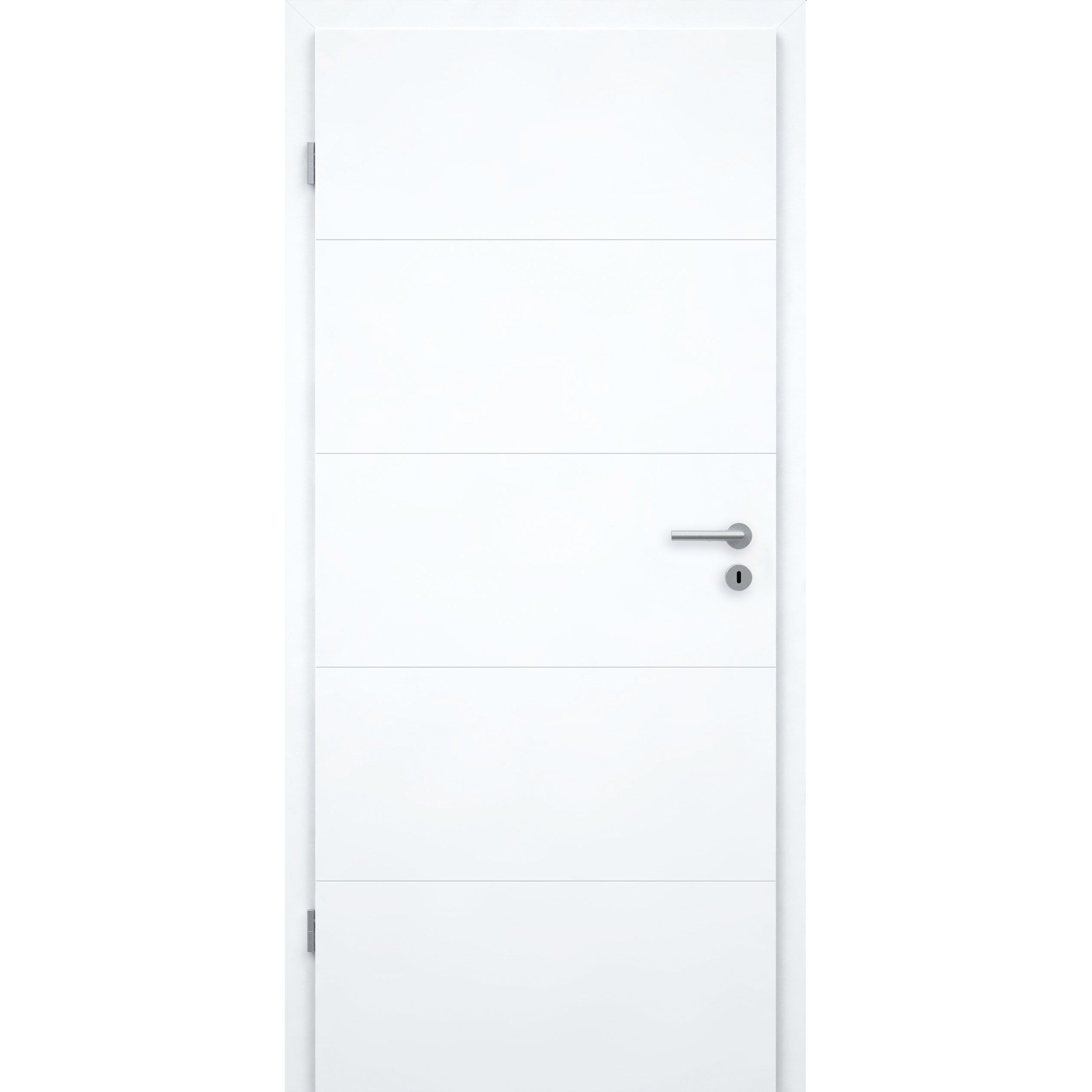 Zimmertür mit Zarge brillant-weiß modern mit 4 Rillen Designkante - Modell Designtür Q43
