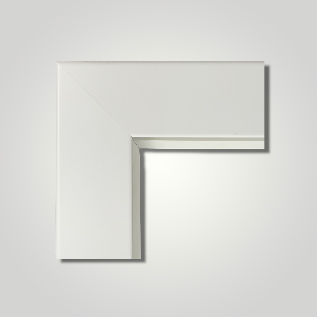 Zimmertür mit Zarge und Lichtausschnitt soft-weiß 2 Rillen Eckkante - Modell Designtür Q21LA