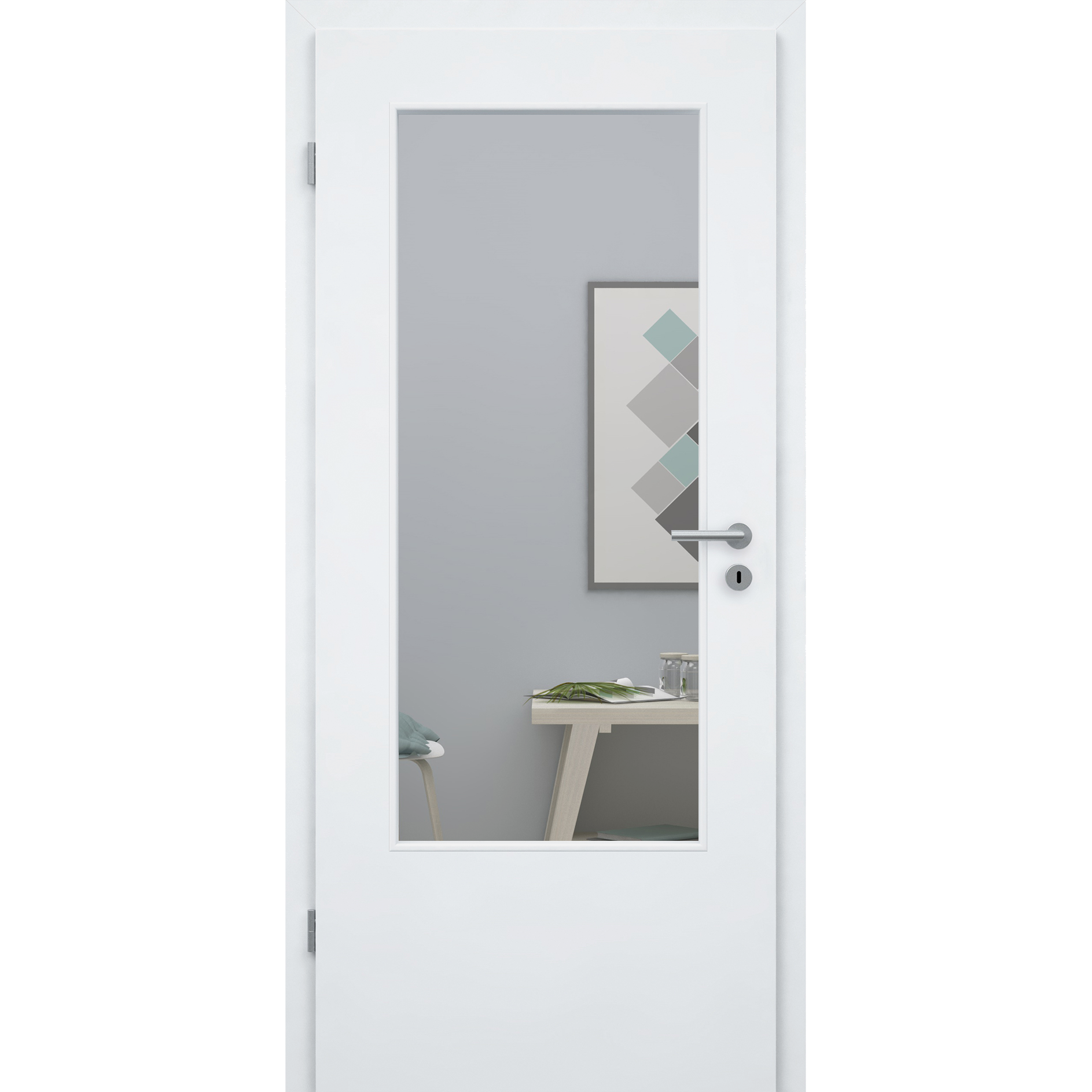 Zimmertür mit Zarge und Lichtausschnitt CPL glatt brillant-weiß Designkante