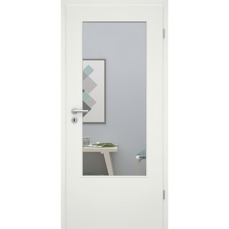 Zimmertür mit Zarge und Lichtausschnitt CPL soft-weiß Rundkante