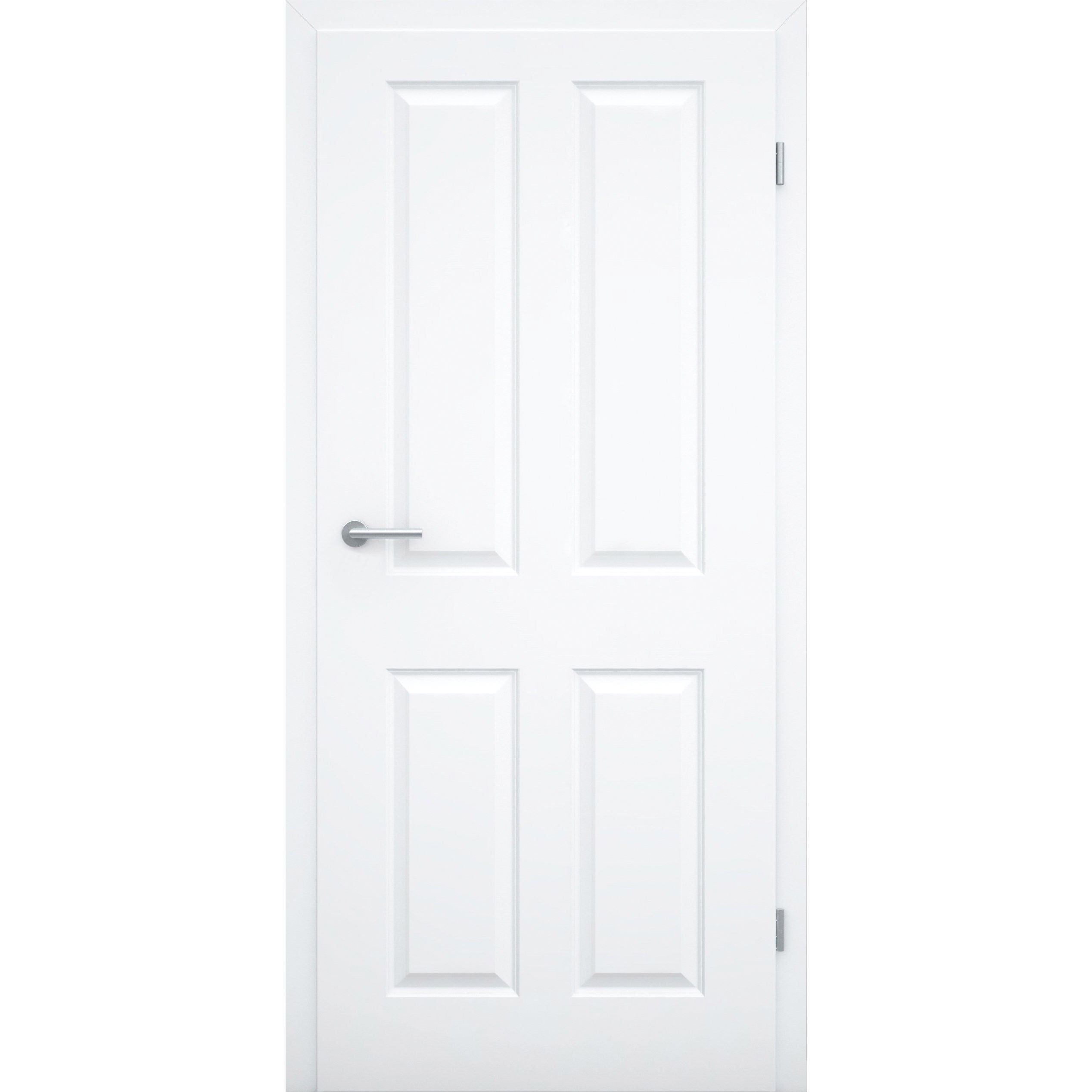 Zimmertür ohne Schlüssellochbohrung brillant-weiß 4 Kassetten Designkante - Modell Stiltür K43