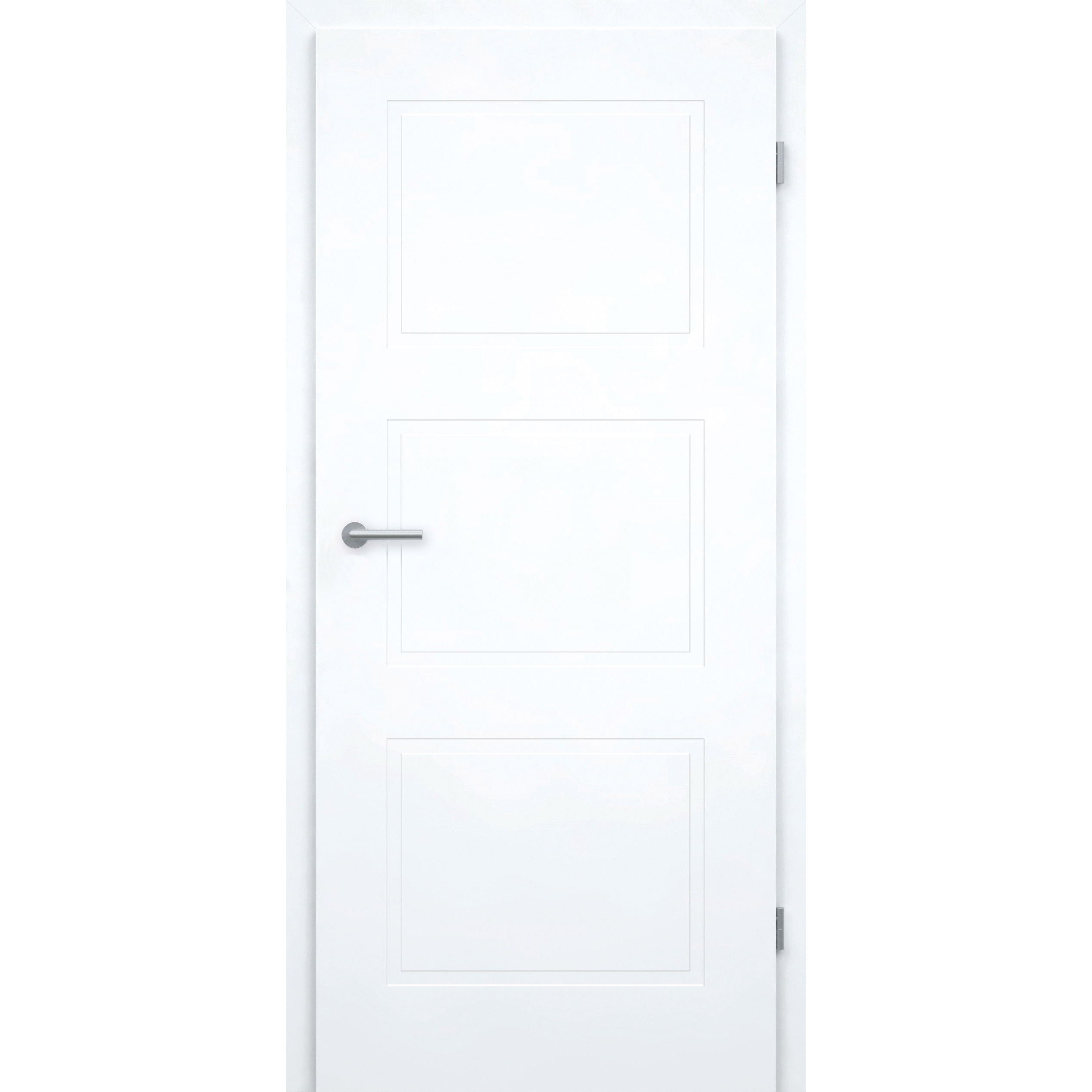 Zimmertür ohne Schlüssellochbohrung brillant-weiß Stiltür mit 3 Kassetten Designkante