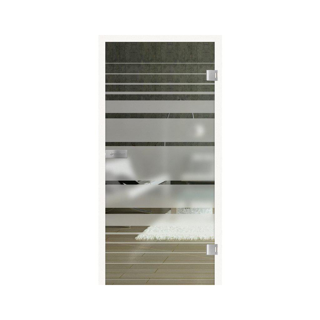 Glastür mit Zarge brillant-weiß Blockstreifen