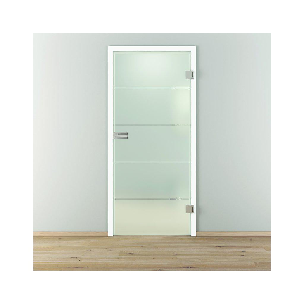 Glastür mit Zarge soft-weiß Satiniert 4 Linien