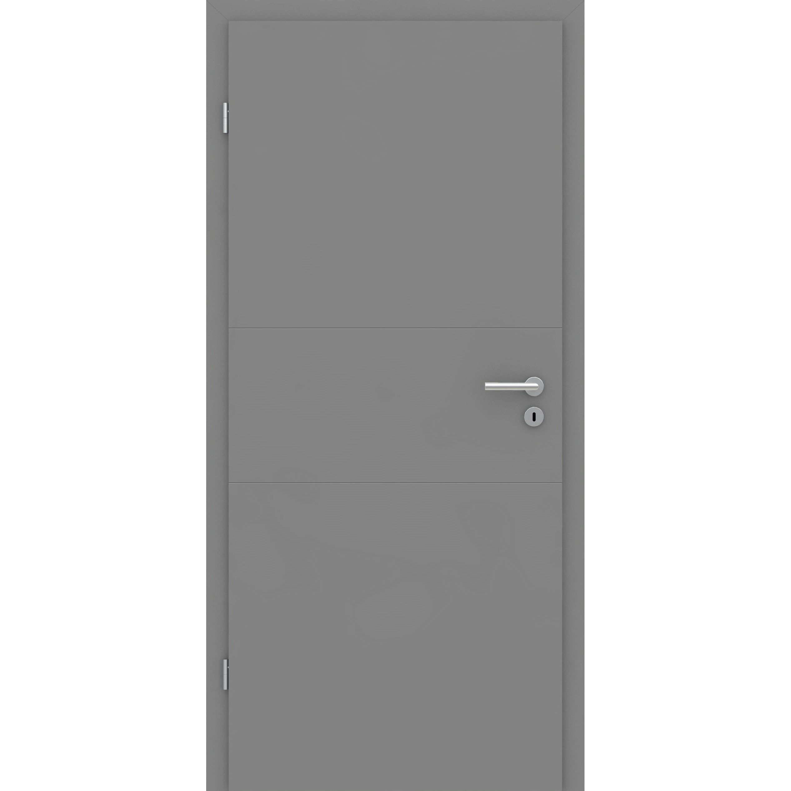 Wohnungseingangstür mit Zarge grau 2 Rillen quer Designkante SK1 / KK3 - Modell Designtür Q27