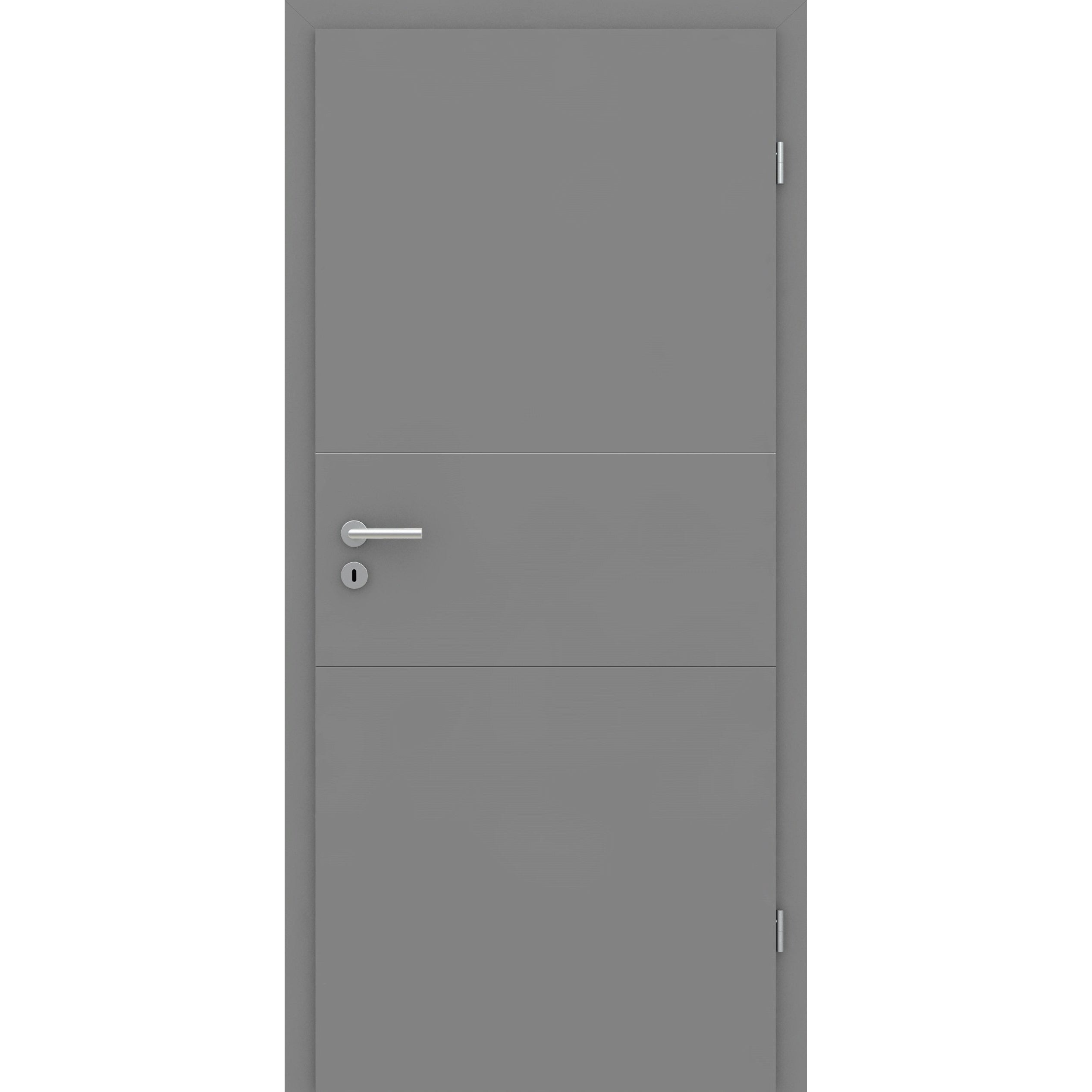 Wohnungseingangstür mit Zarge grau 2 Rillen quer Designkante SK2 / KK3 - Modell Designtür Q27
