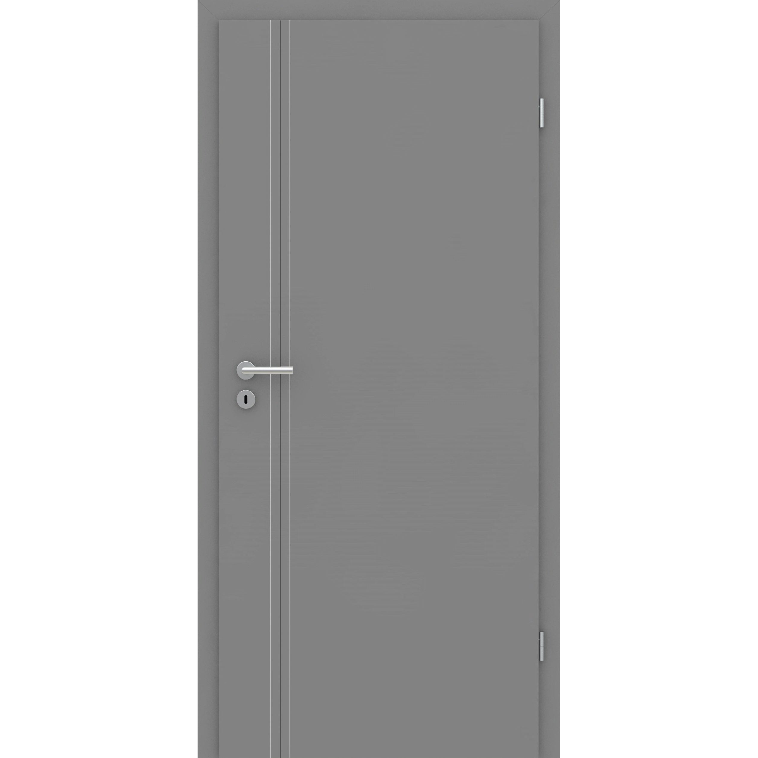 Wohnungseingangstür grau 3 Rillen aufrecht Schlosseite Designkante SK1 / KK3 - Modell Designtür VS37