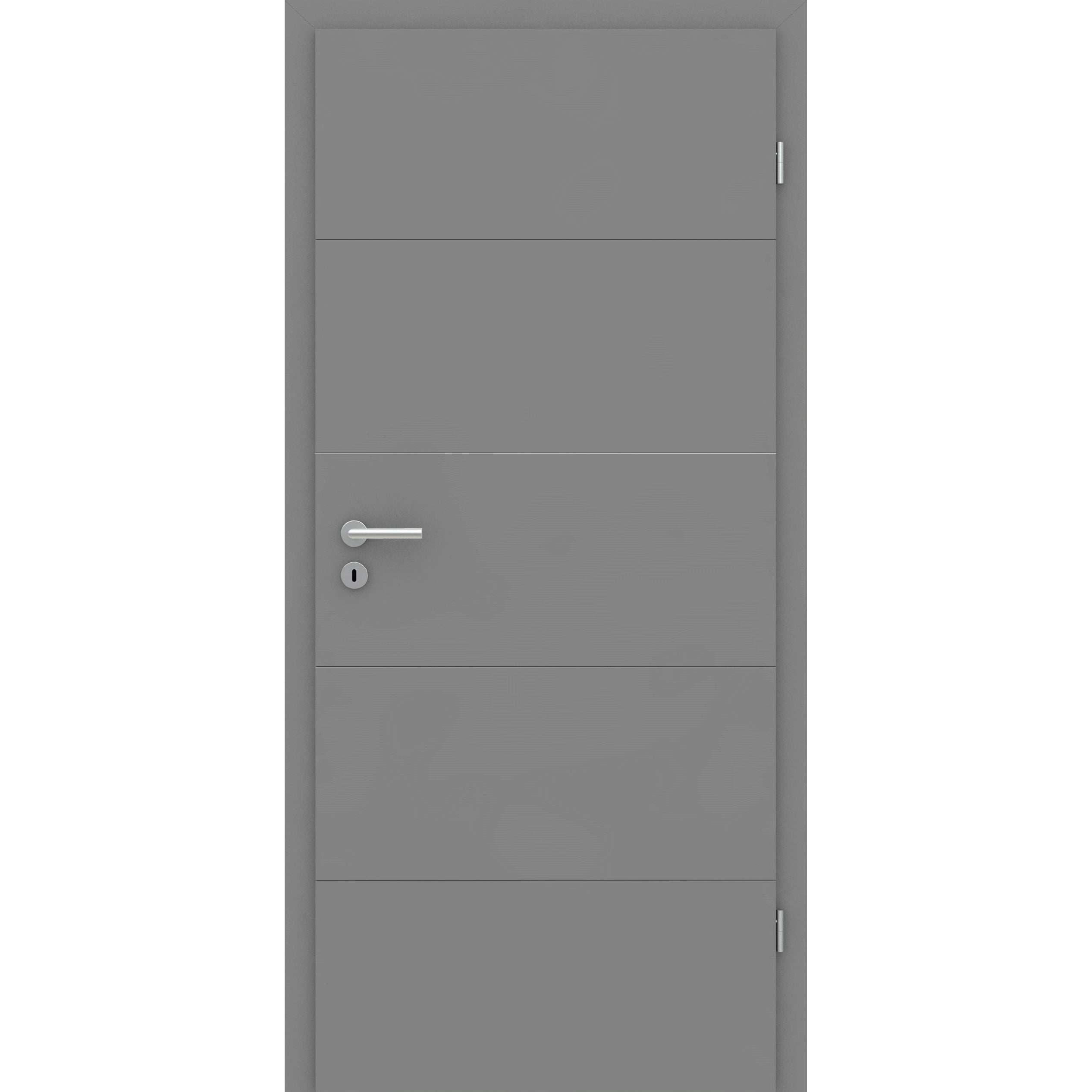 Wohnungseingangstür mit Zarge grau 4 Rillen quer Designkante SK1 / KK3 - Modell Designtür Q47