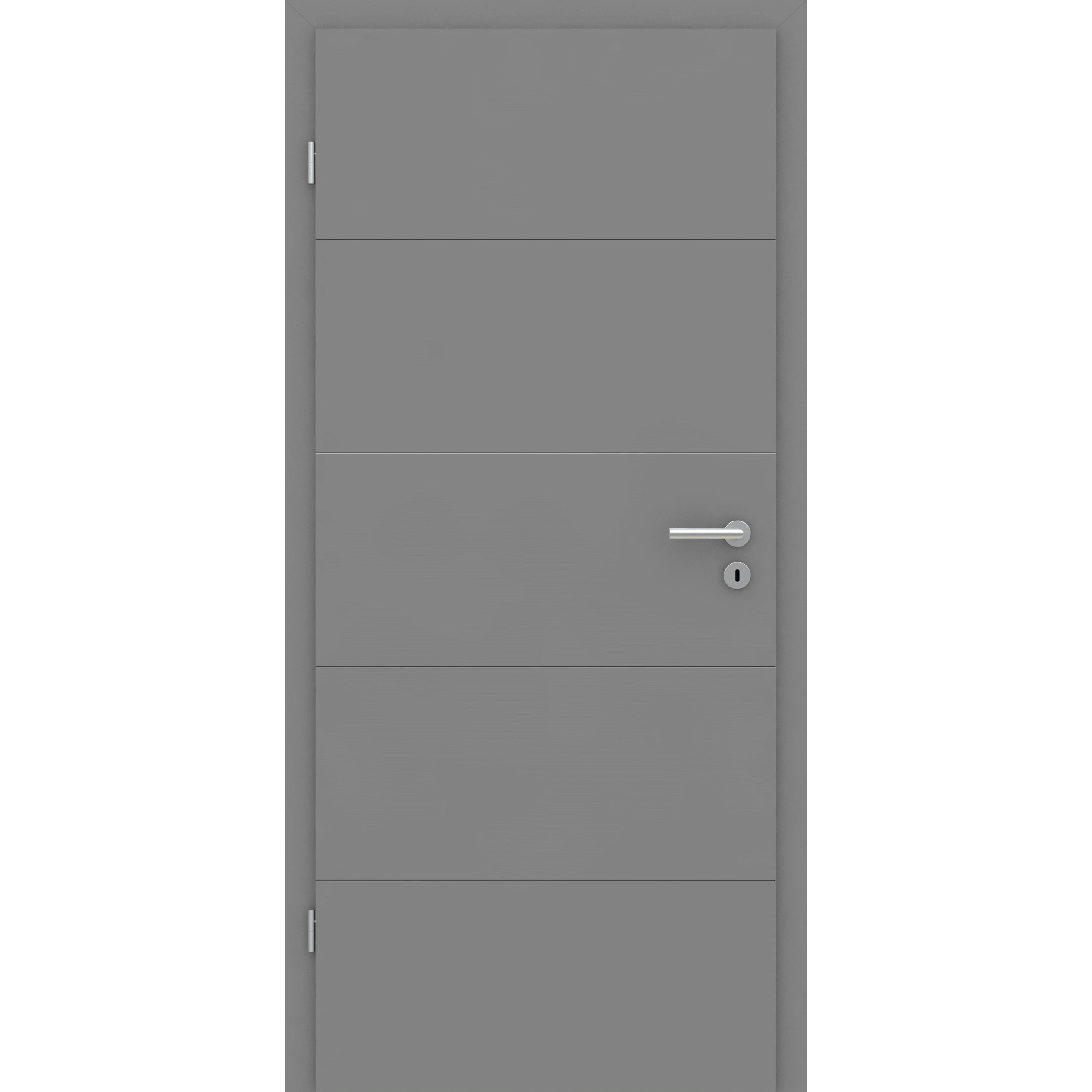 Wohnungseingangstür mit Zarge grau 4 Rillen quer Designkante SK1 / KK3 - Modell Designtür Q47