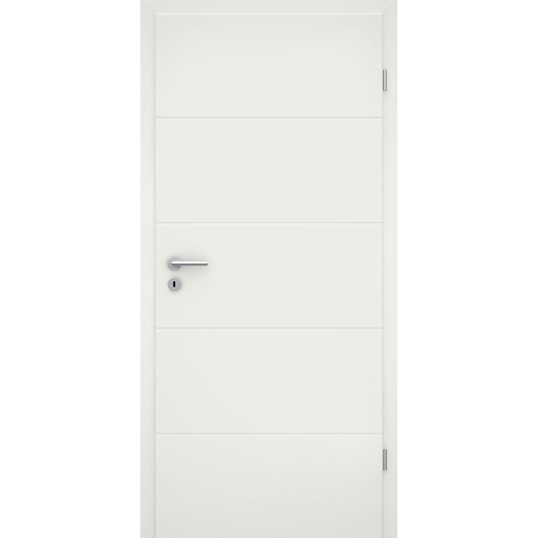 Wohnungseingangstür mit Zarge soft-weiß 4 Rillen Eckkante SK1 / KK3 - Modell Designtür Q41
