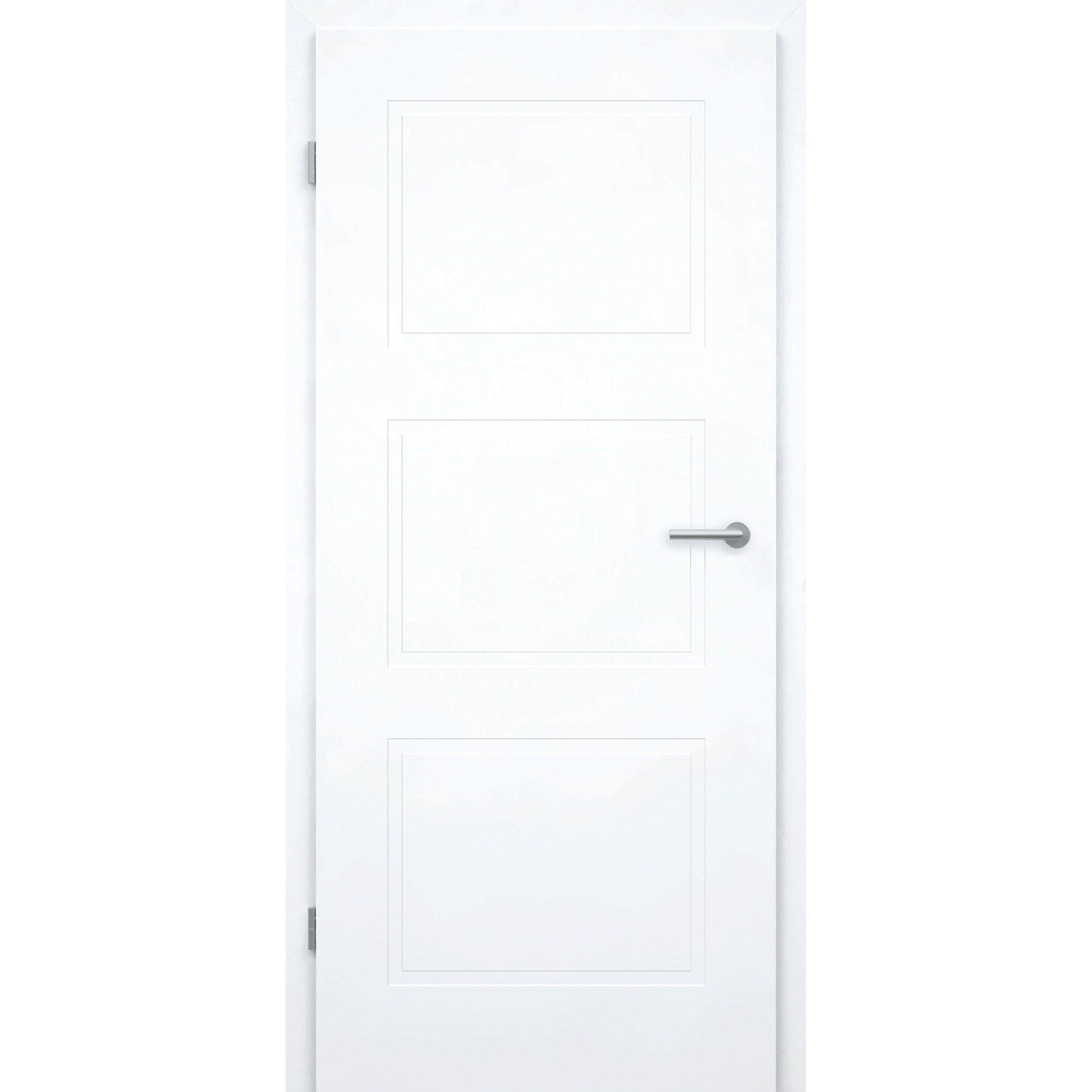 Zimmertür mit Zarge ohne Schlüssellochbohrung brillant-weiß Stiltür mit 3 Kassetten Designkante