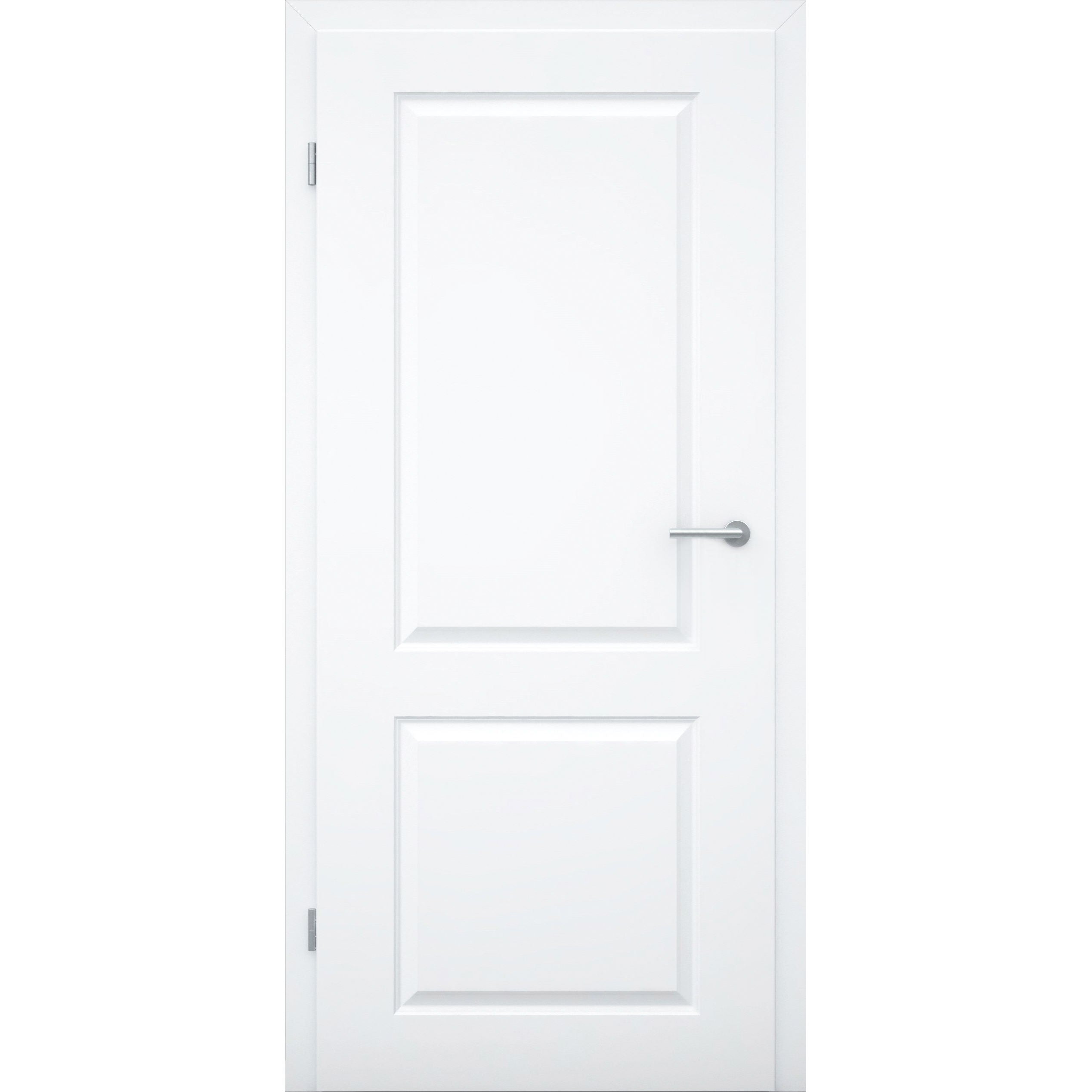 Zimmertür mit Zarge ohne Schlüssellochbohrung brillant-weiß 2 Kassetten Designkante RSP - Modell Stiltür K23
