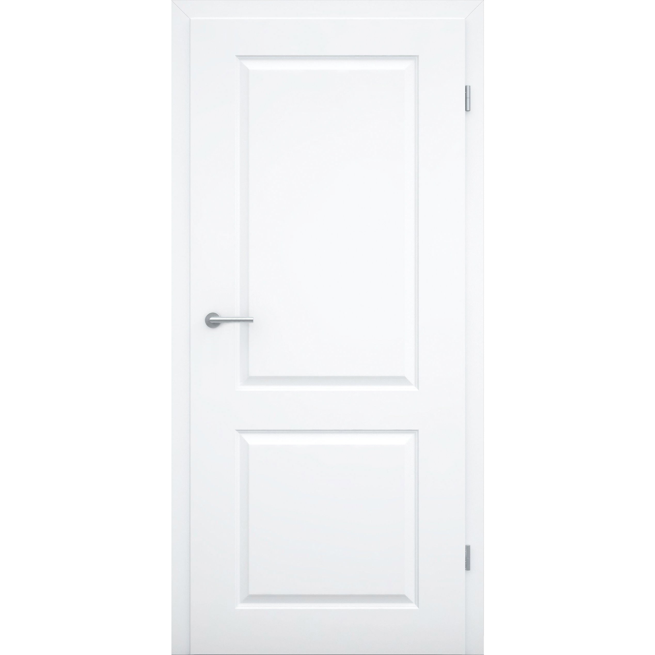 Zimmertür mit Zarge ohne Schlüssellochbohrung brillant-weiß 2 Kassetten Designkante RSP - Modell Stiltür K23
