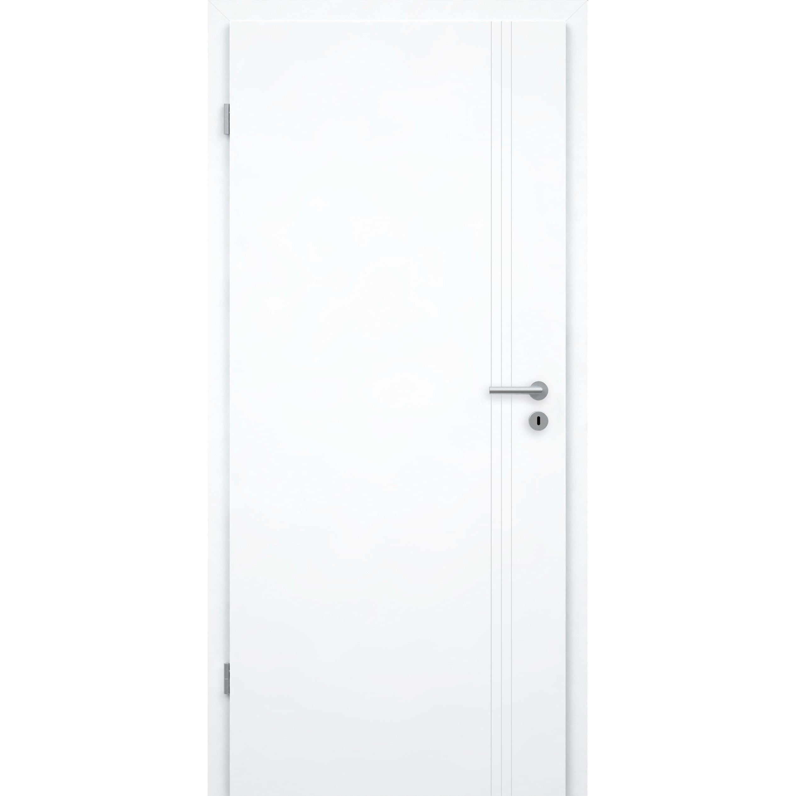 Zimmertür mit Zarge brillant-weiß 3 Rillen aufrecht Schlossseite Designkante - Modell Designtür VS33