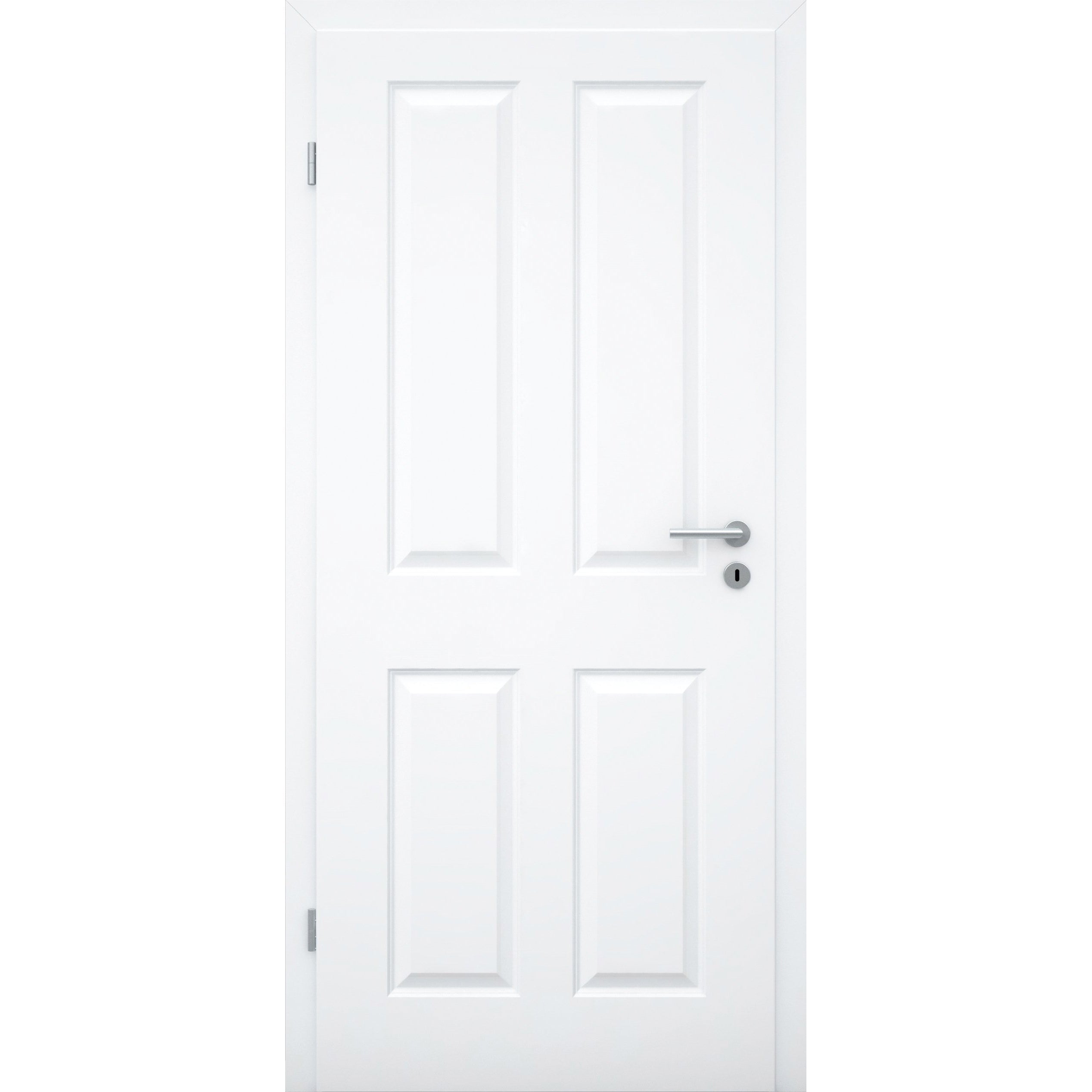Zimmertür mit Zarge brillant-weiß 4 Kassetten Designkante - Modell Stiltür K43