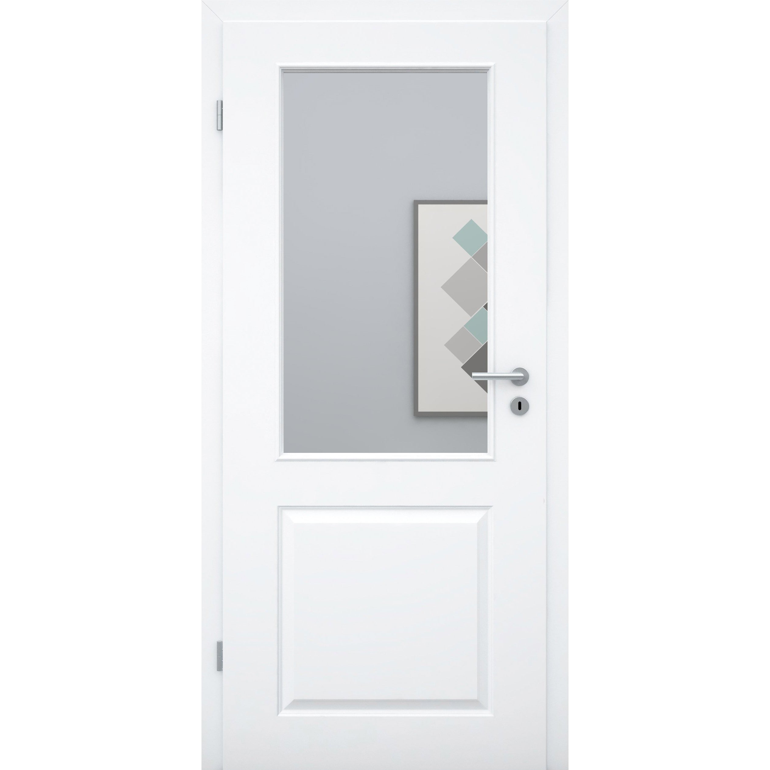 Zimmertür mit Lichtausschnitt brillant-weiß 2 Kassetten Designkante - Modell Stiltür K23LA