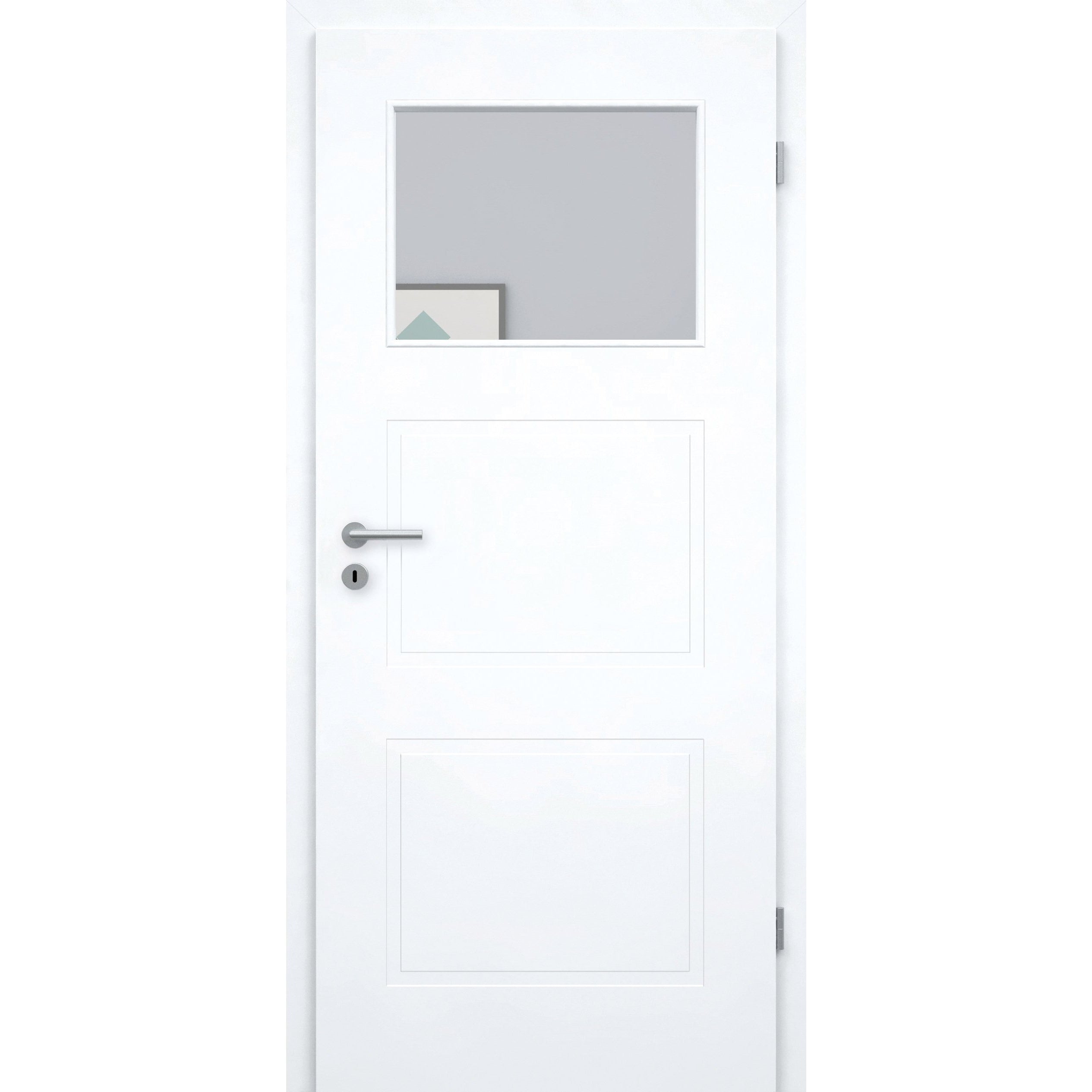 Zimmertür mit Zarge und Lichtausschnitt brillant-weiß 3 Kassetten Designkante - Modell Stiltür M33LA1