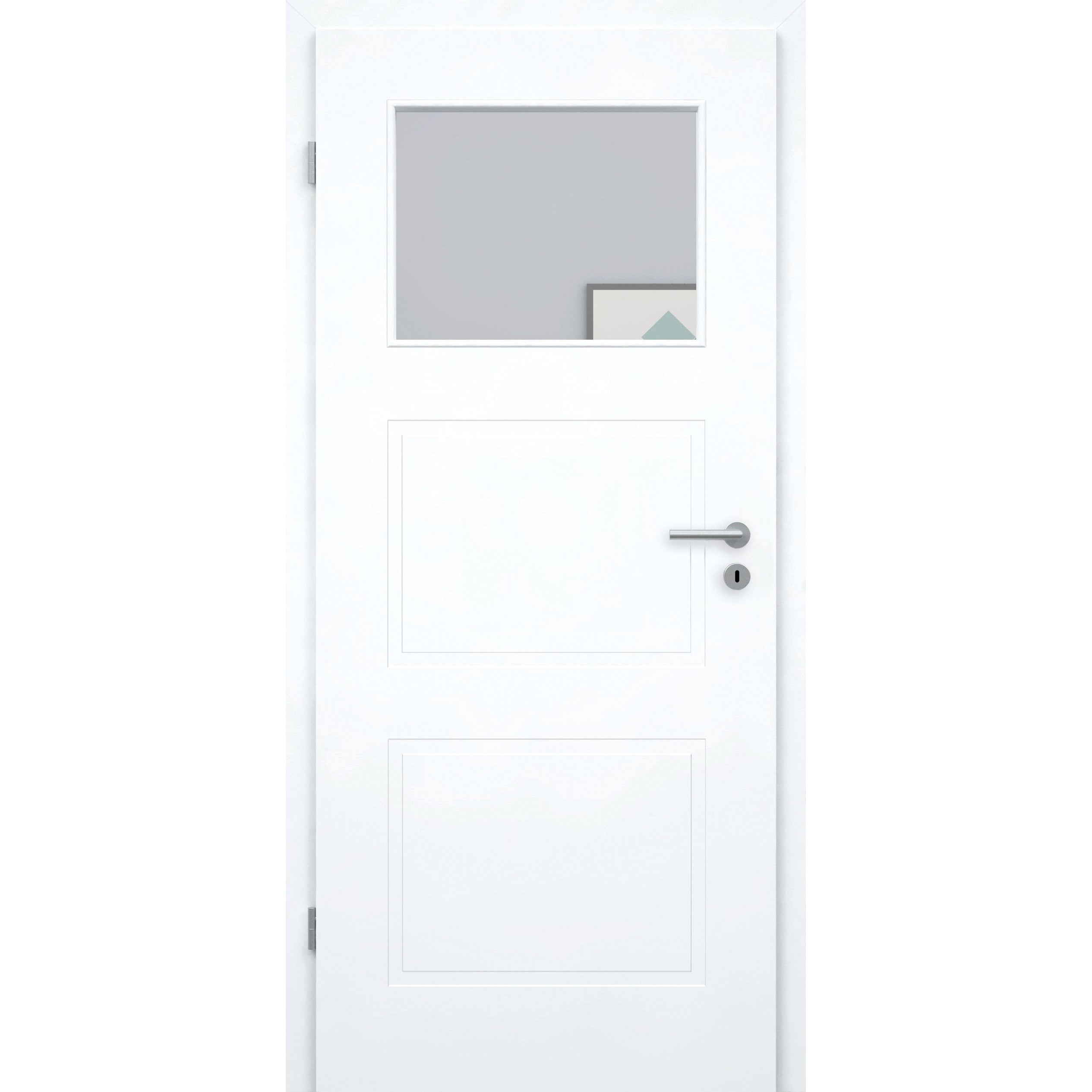Zimmertür mit Lichtausschnitt brillant-weiß 3 Kassetten Designkante - Modell Stiltür M33LA1