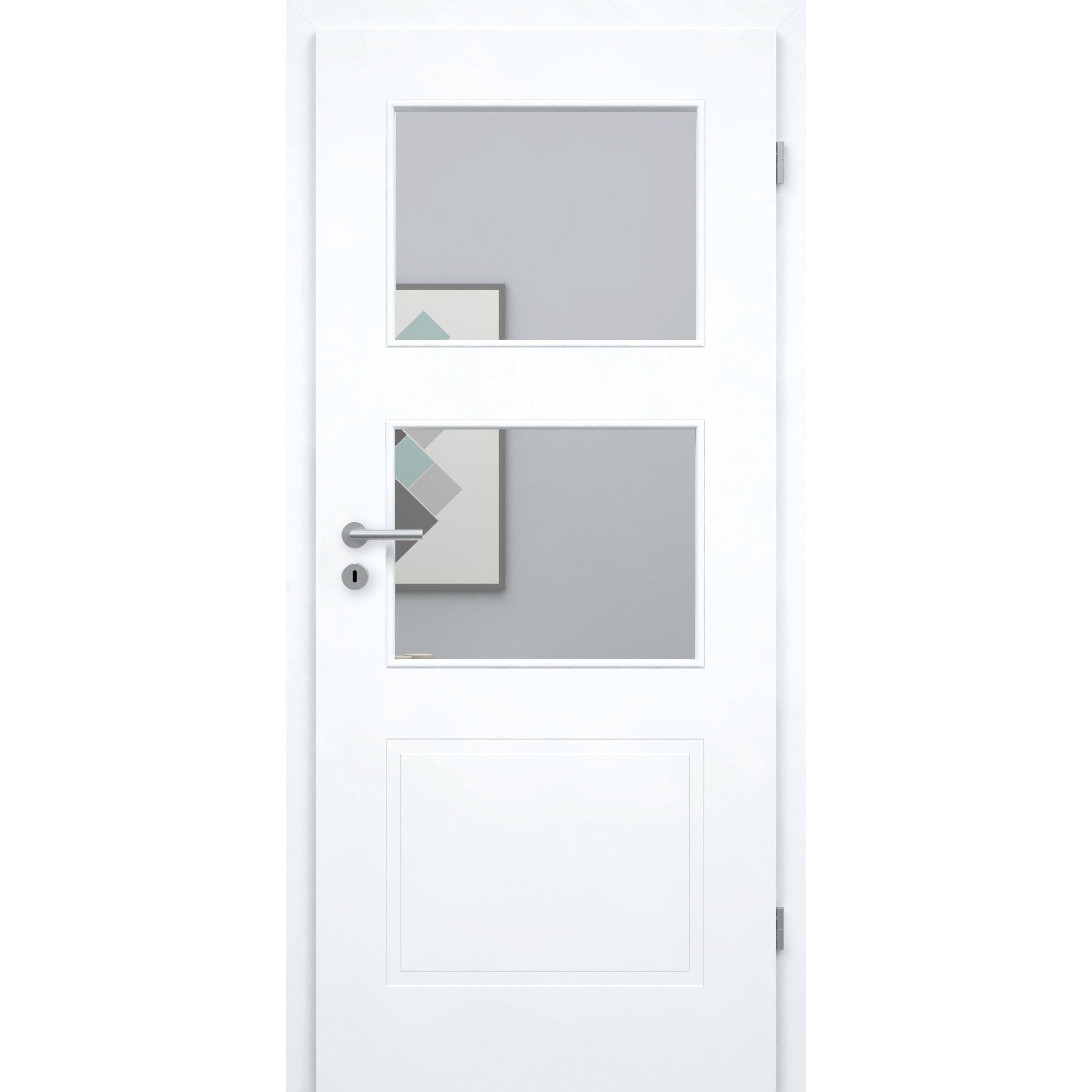 Zimmertür mit Zarge und Lichtausschnitt brillant-weiß 3 Kassetten Designkante - Modell Stiltür M33LA2