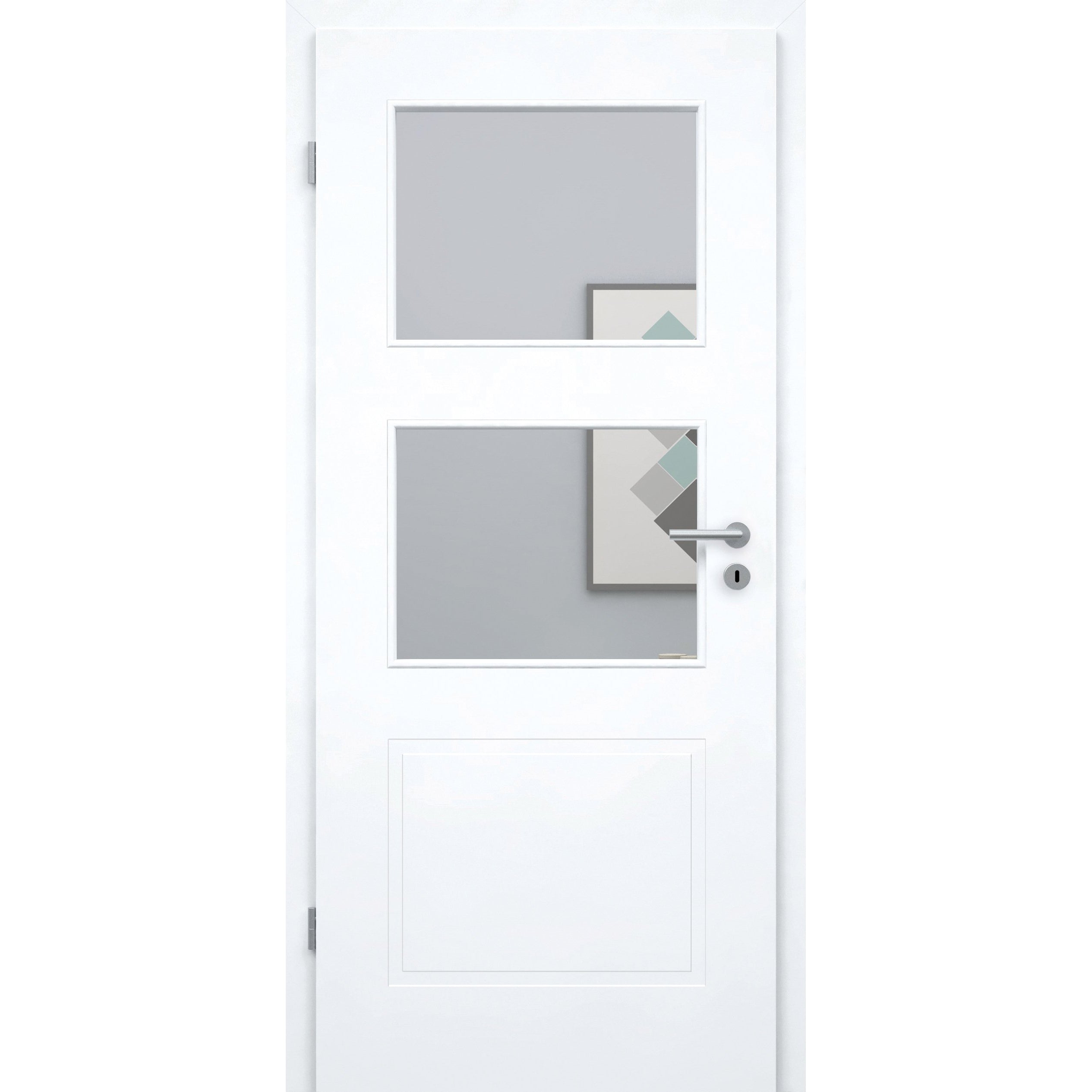 Zimmertür mit Lichtausschnitt brillant-weiß 3 Kassetten Designkante - Modell Stiltür M33LA2