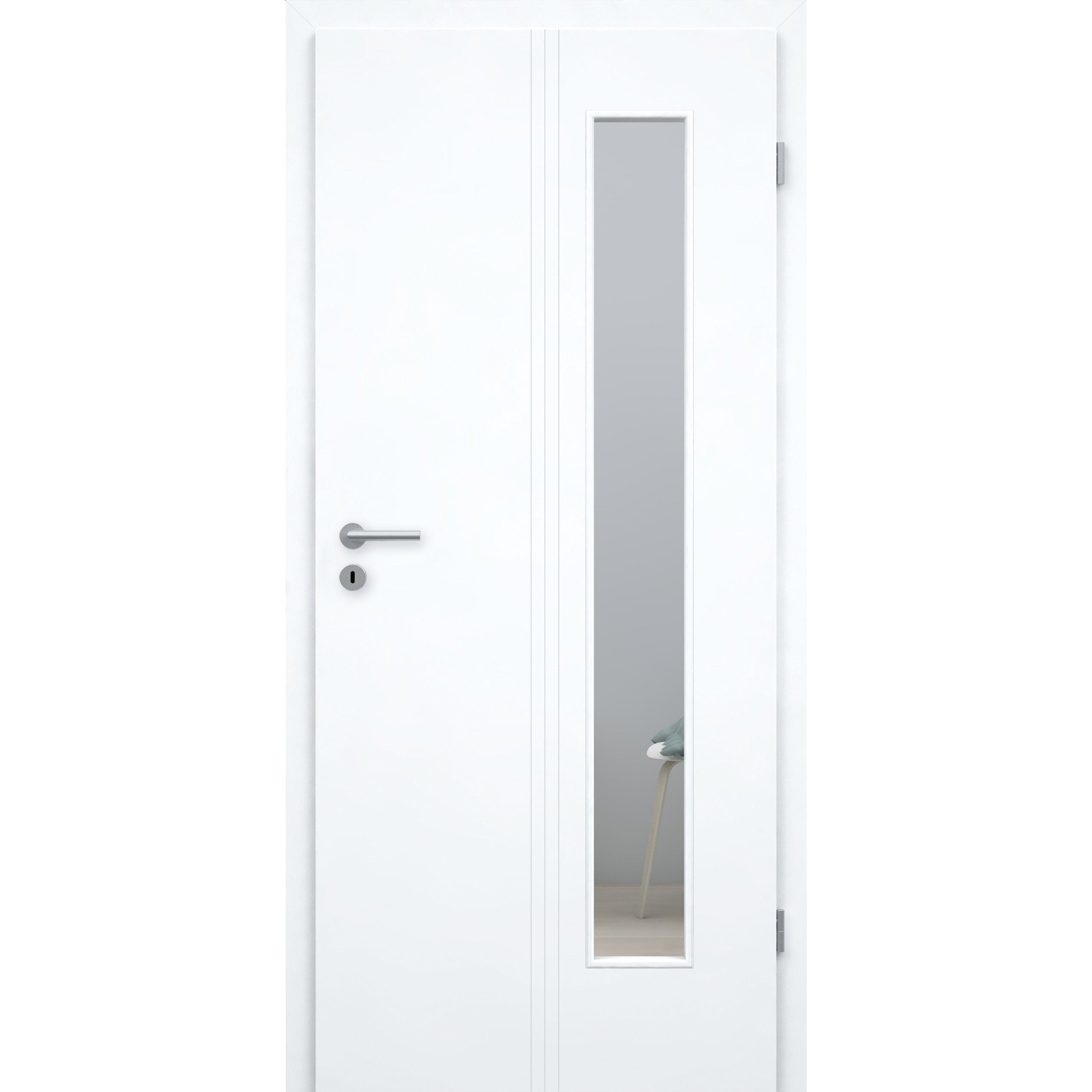 Zimmertür mit Zarge und Lichtausschnitt brillant-weiß 3 Rillen aufrecht Designkante - Modell Designtür VM33LAB