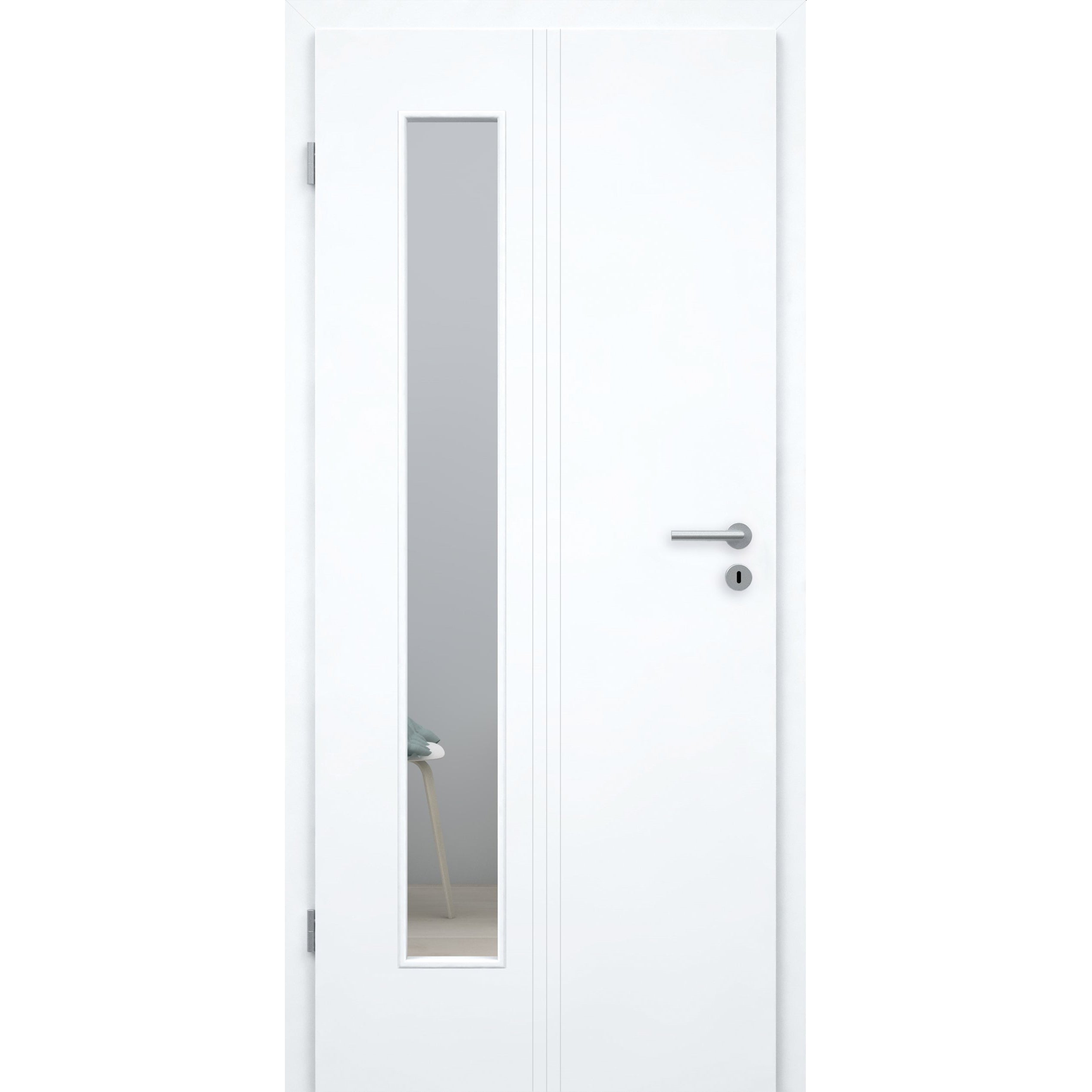 Zimmertür mit Lichtausschnitt brillant-weiß 3 Rillen aufrecht Designkante - Modell Designtür VM33LAB
