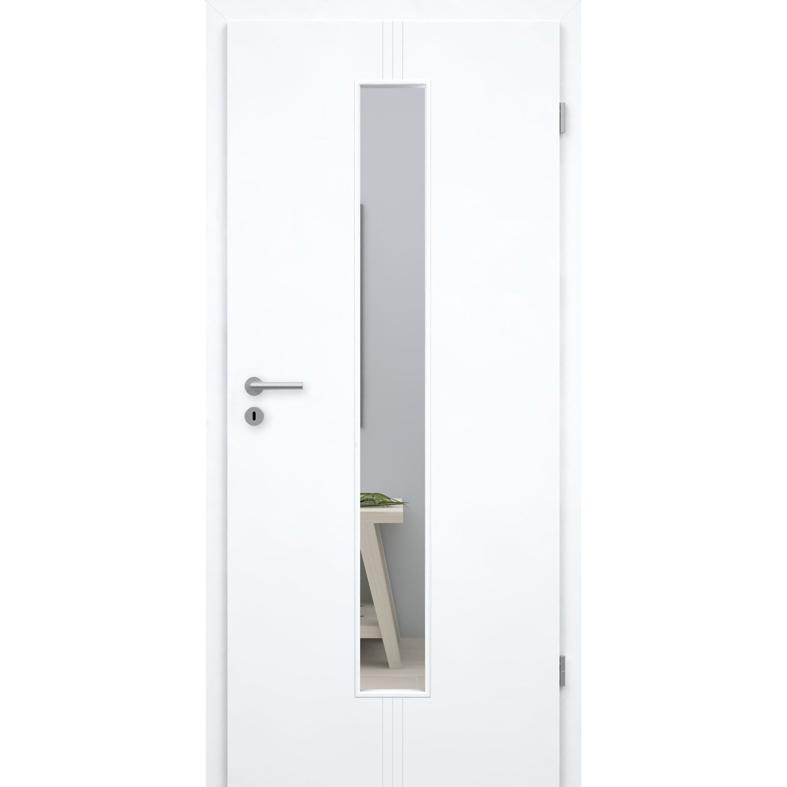 Zimmertür mit Zarge und Lichtausschnitt brillant-weiß 3 Rillen aufrecht Designkante - Modell Designtür VM33LM