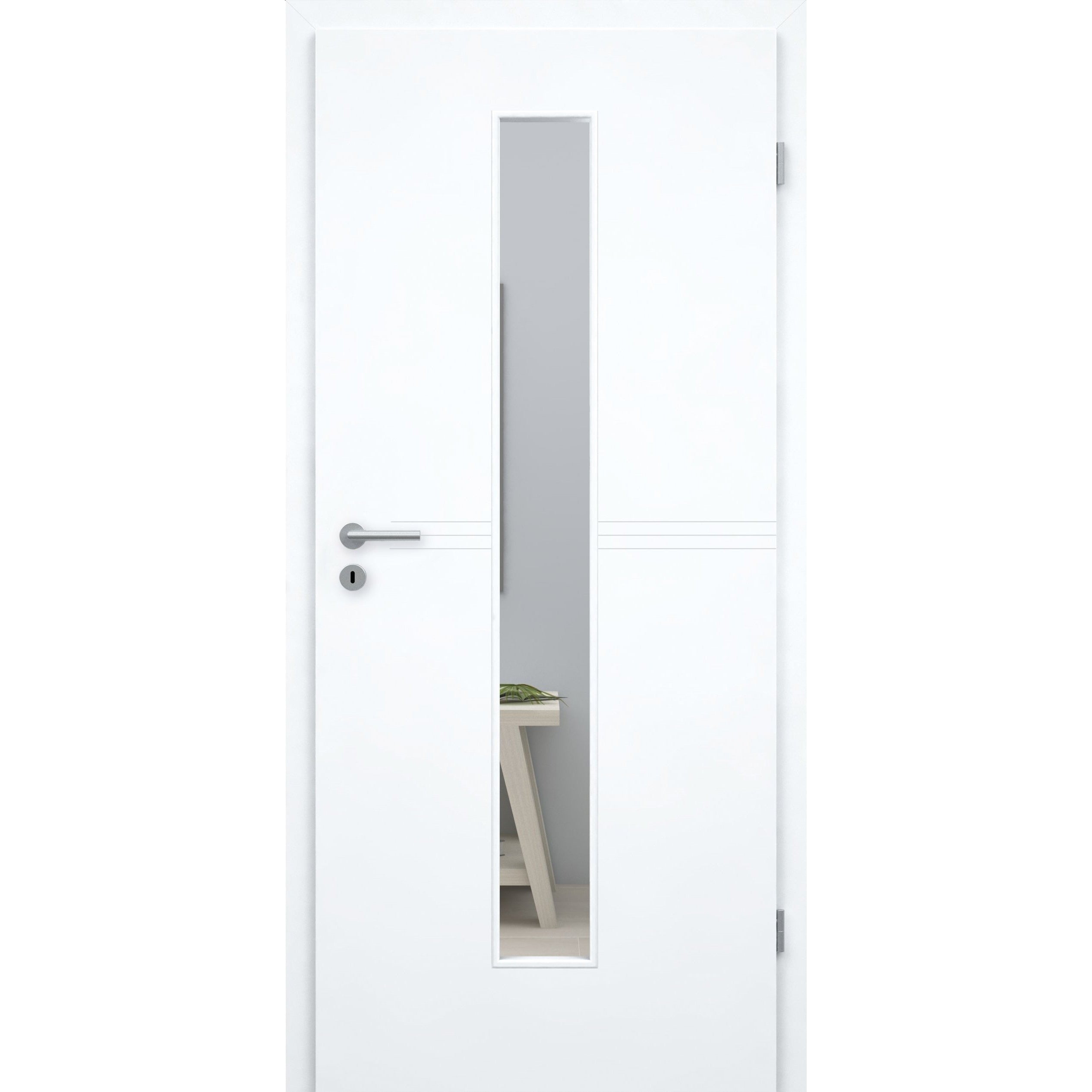 Zimmertür mit Lichtausschnitt brillant-weiß 3 Rillen Designkante - Modell Designtür Q33LAM