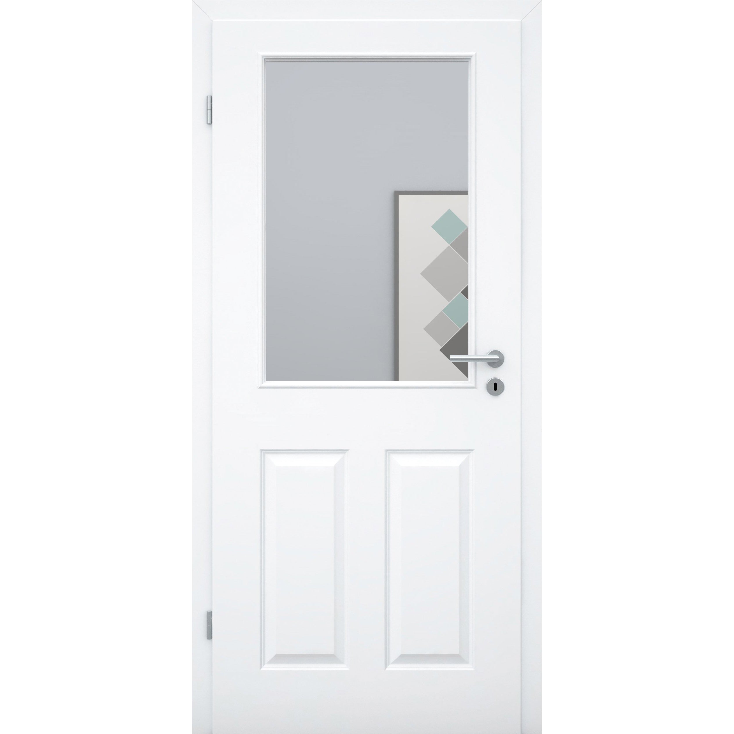 Zimmertür mit Zarge und Lichtausschnitt brillant-weiß 4 Kassetten Designkante - Modell Stiltür K43LA