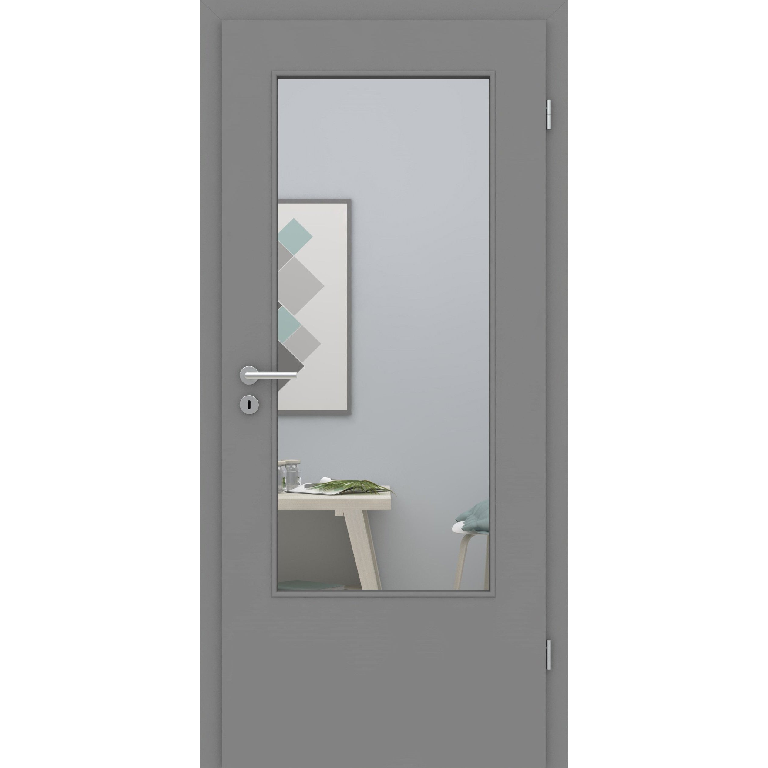 Zimmertür mit Lichtausschnitt DIN grau glatt Designkante - Modell LADIN