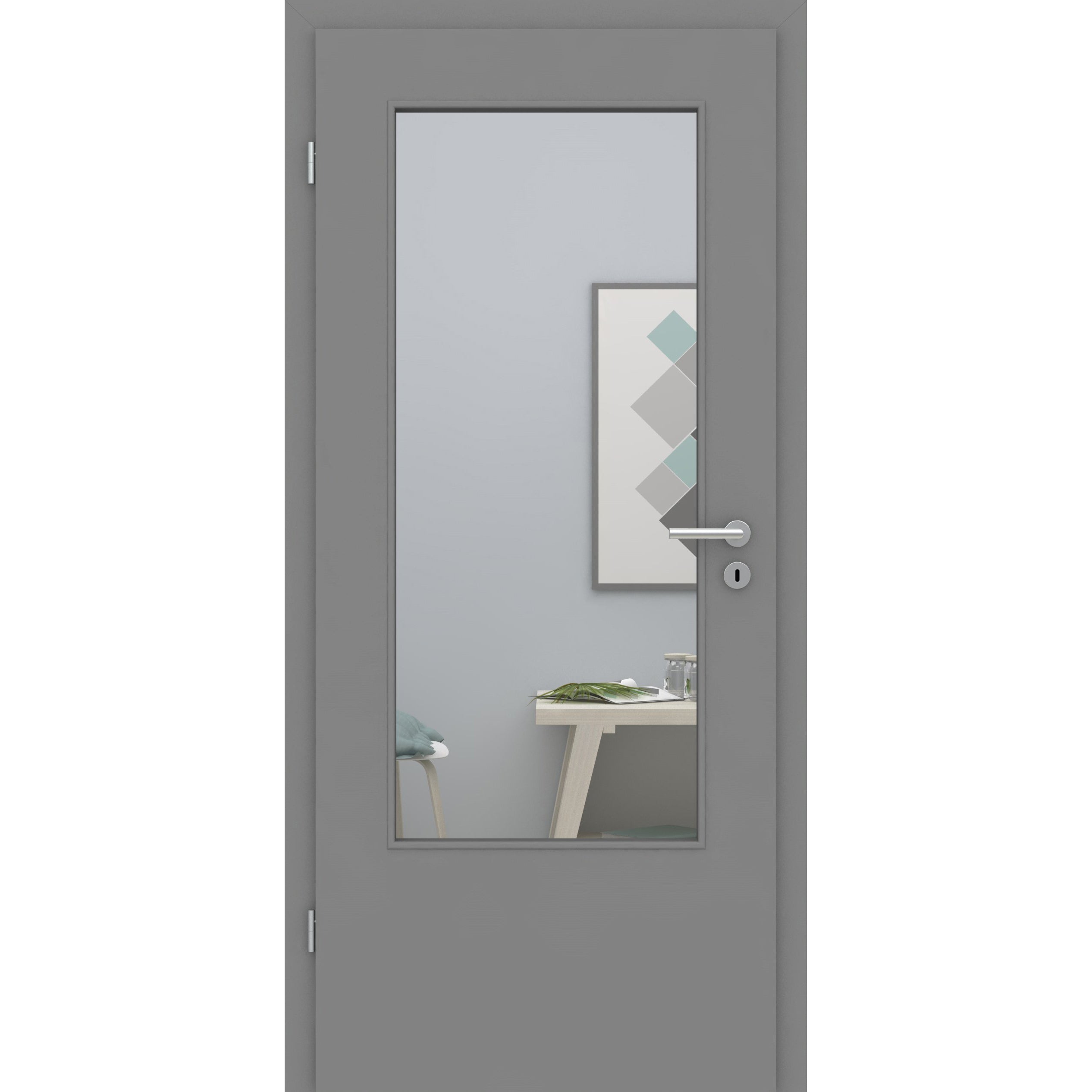 Zimmertür mit Lichtausschnitt DIN grau glatt Designkante - Modell LADIN