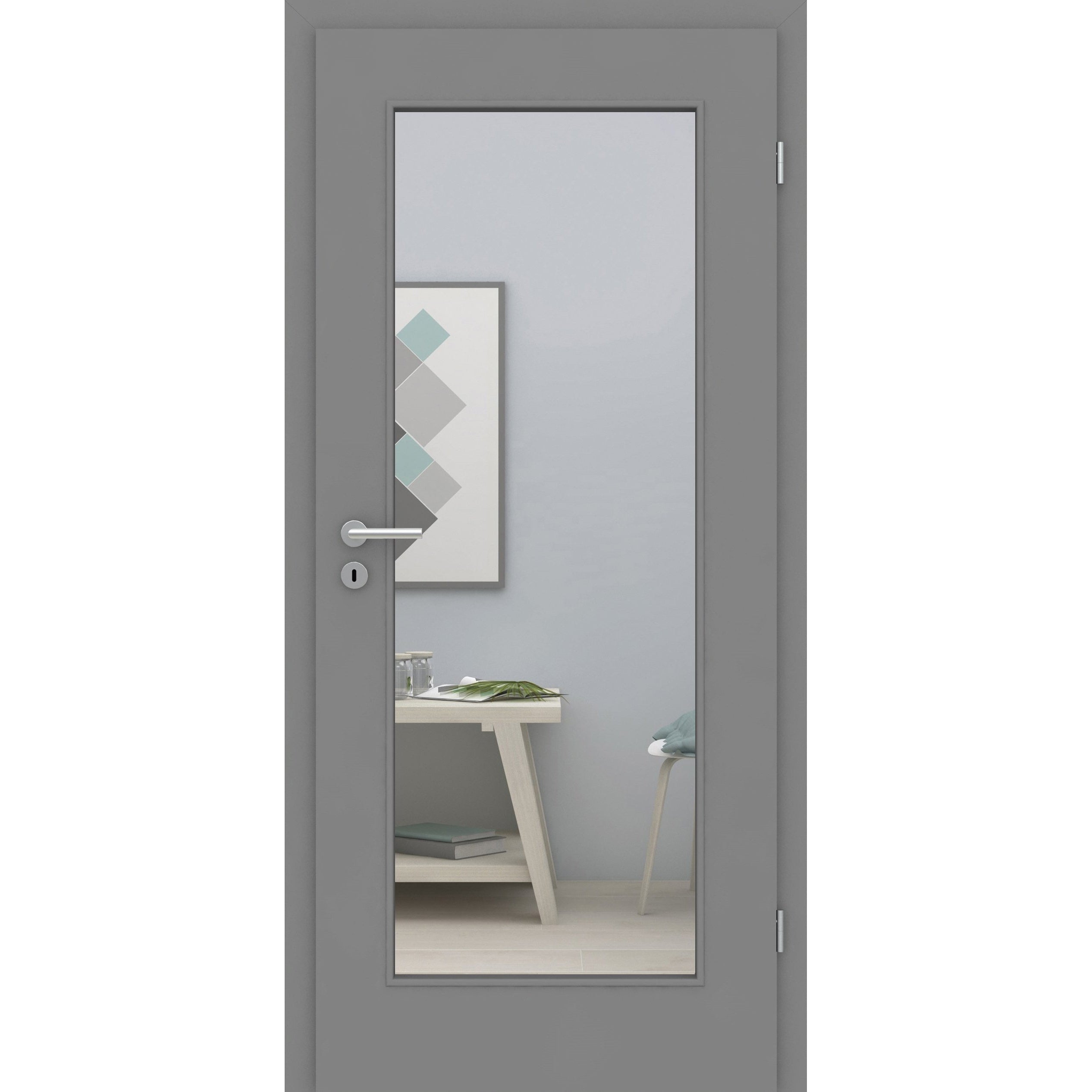 Zimmertür mit Zarge und Lichtausschnitt grau 1 Kassette Designkante - Modell Stiltür M17LA