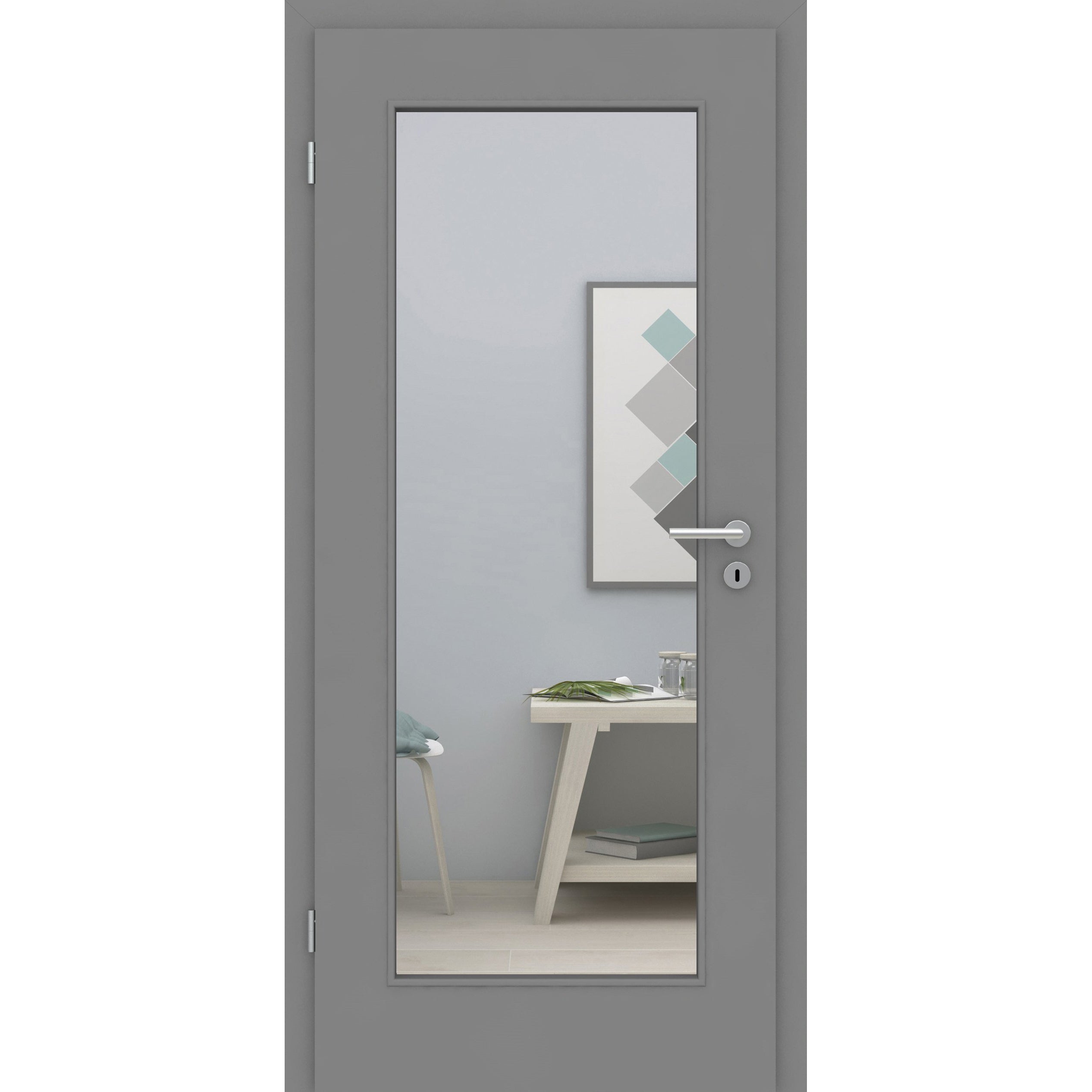 Zimmertür mit Lichtausschnitt grau 1 Kassette Designkante - Modell Stiltür M17LA