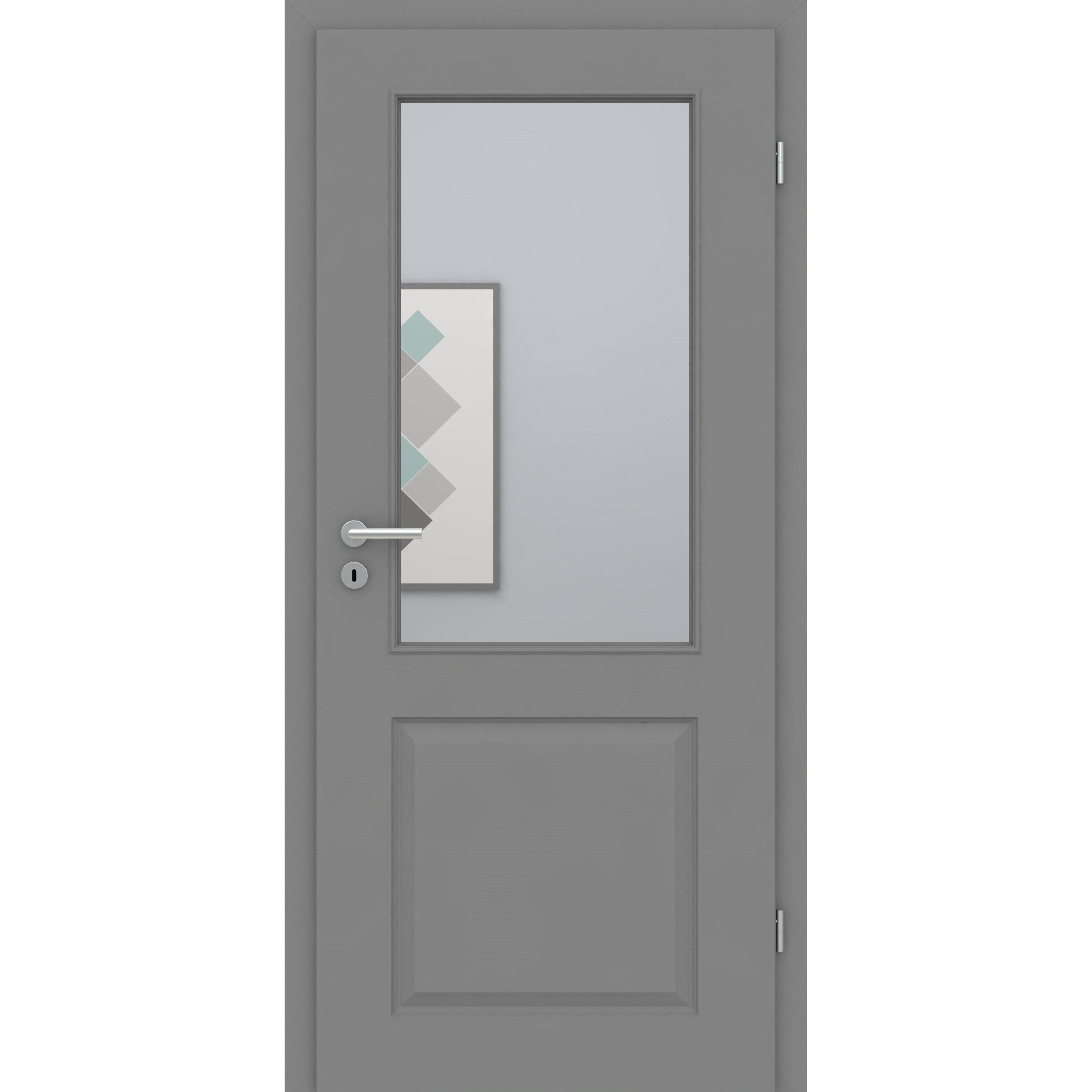 Zimmertür mit Lichtausschnitt grau 2 Kassetten Designkante - Modell Stiltür K27LA