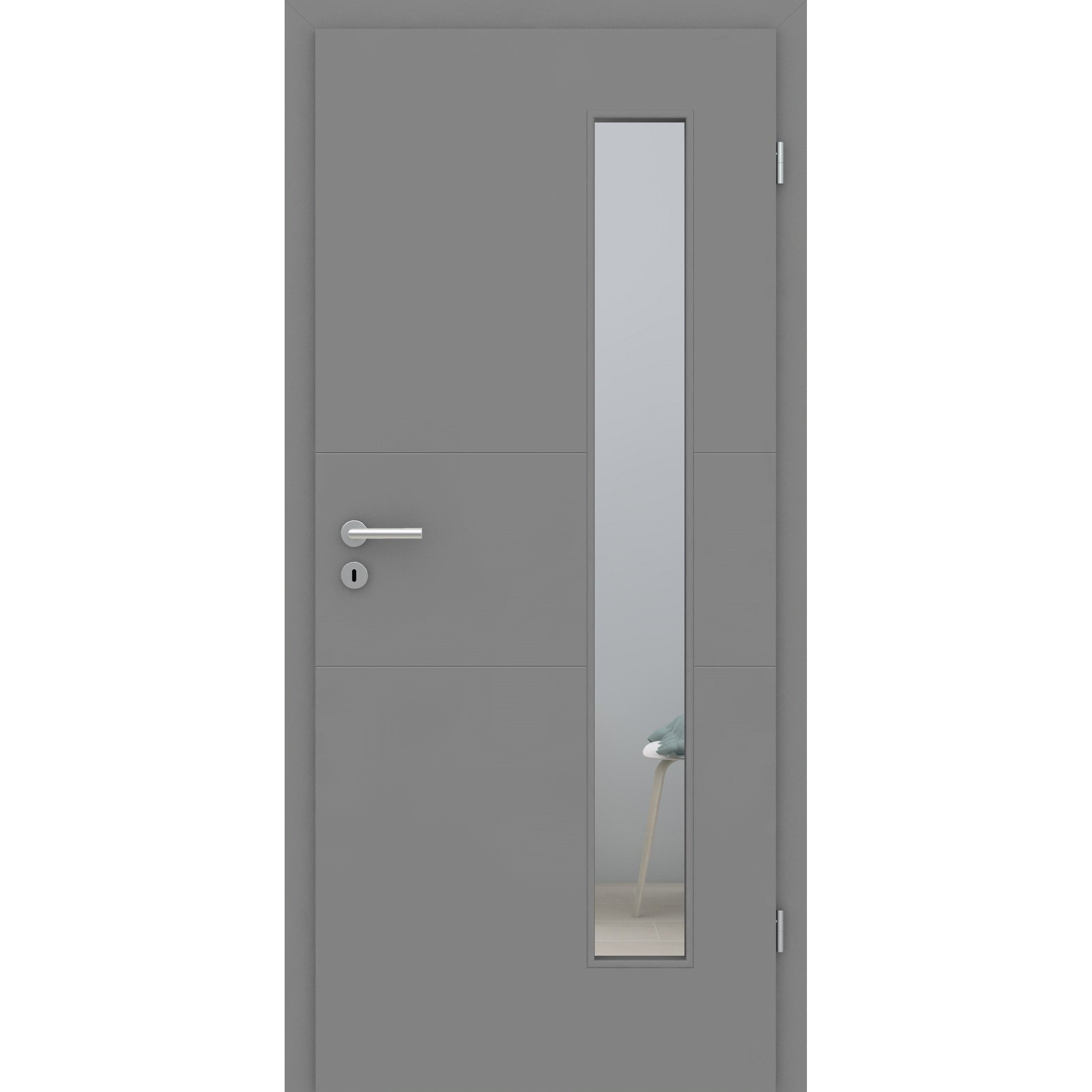 Zimmertür mit Zarge und Lichtausschnitt grau 2 Rillen quer Designkante - Modell Designtür Q27LAB