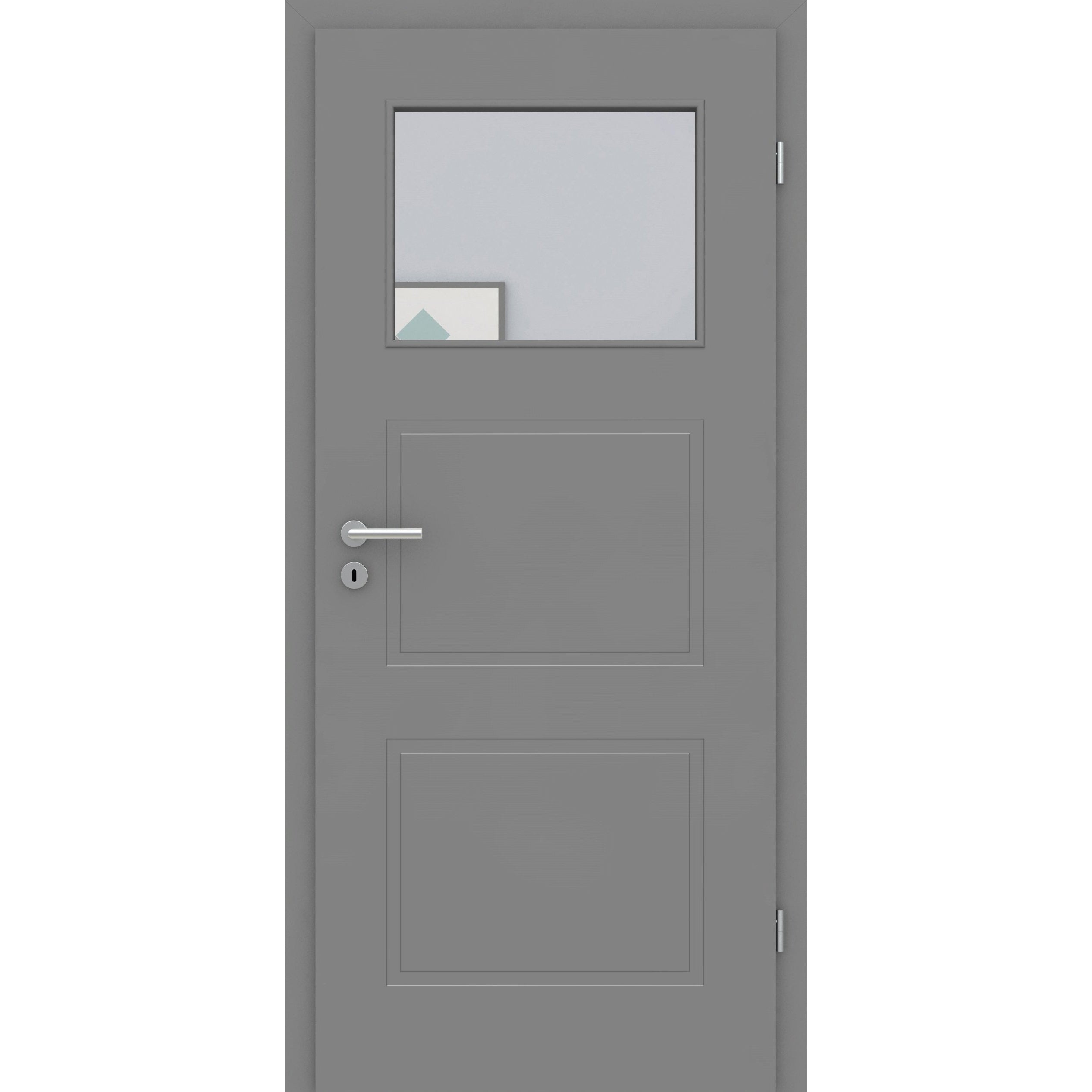 Zimmertür mit Lichtausschnitt grau 3 Kassetten Designkante - Modell Stiltür M37LA1