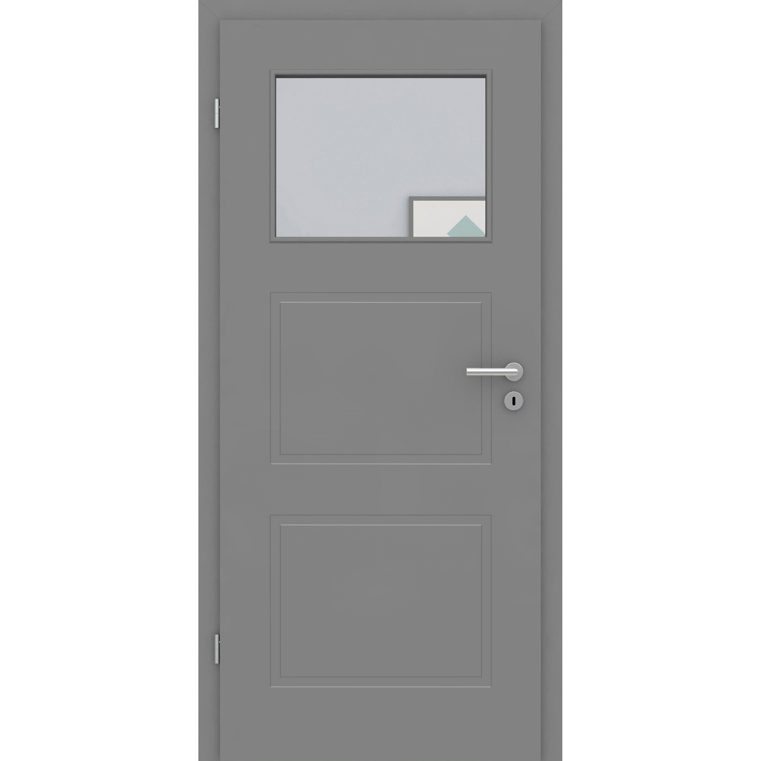 Zimmertür mit Lichtausschnitt grau 3 Kassetten Designkante - Modell Stiltür M37LA1