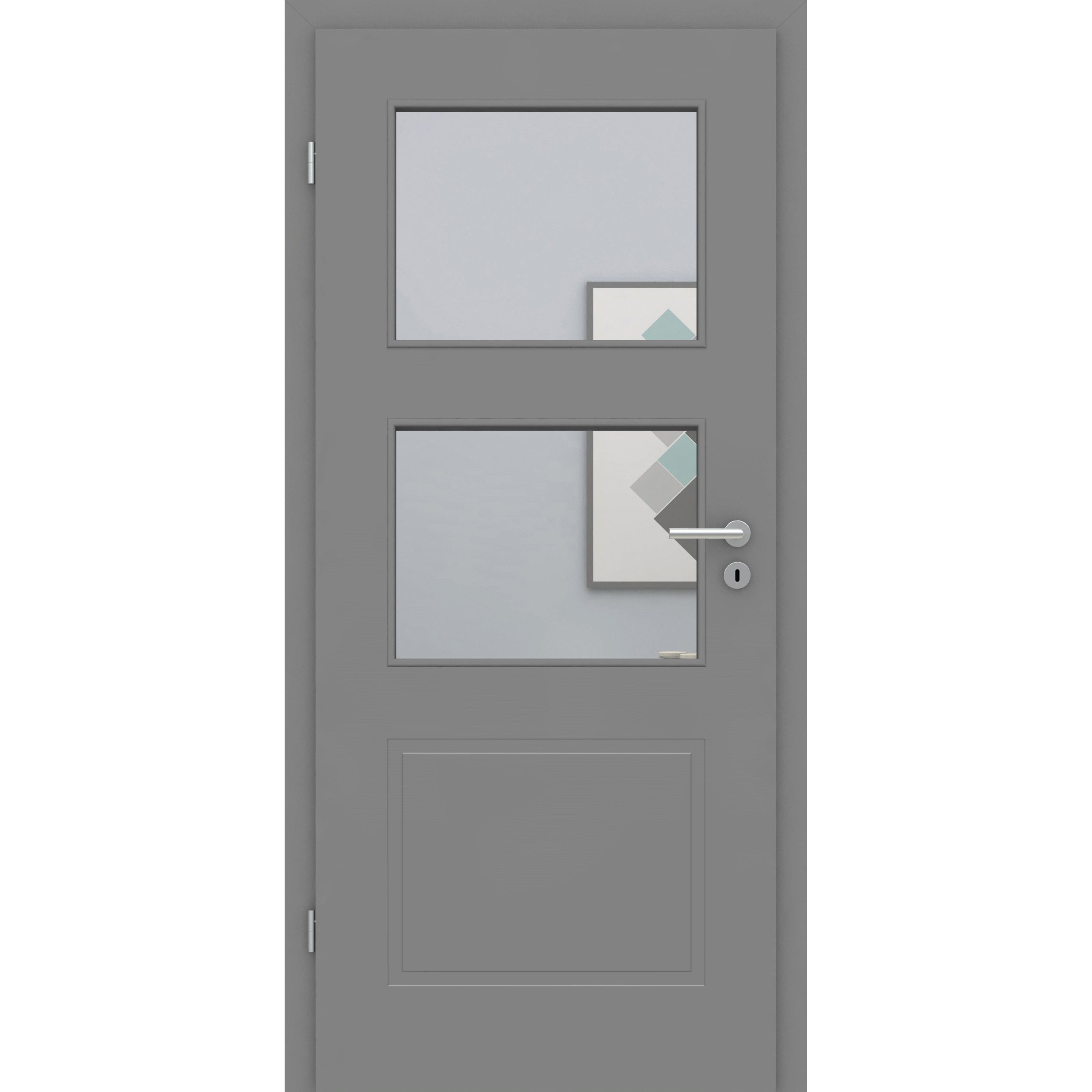 Zimmertür mit Lichtausschnitt grau 3 Kassetten Designkante - Modell Stiltür M37LA2