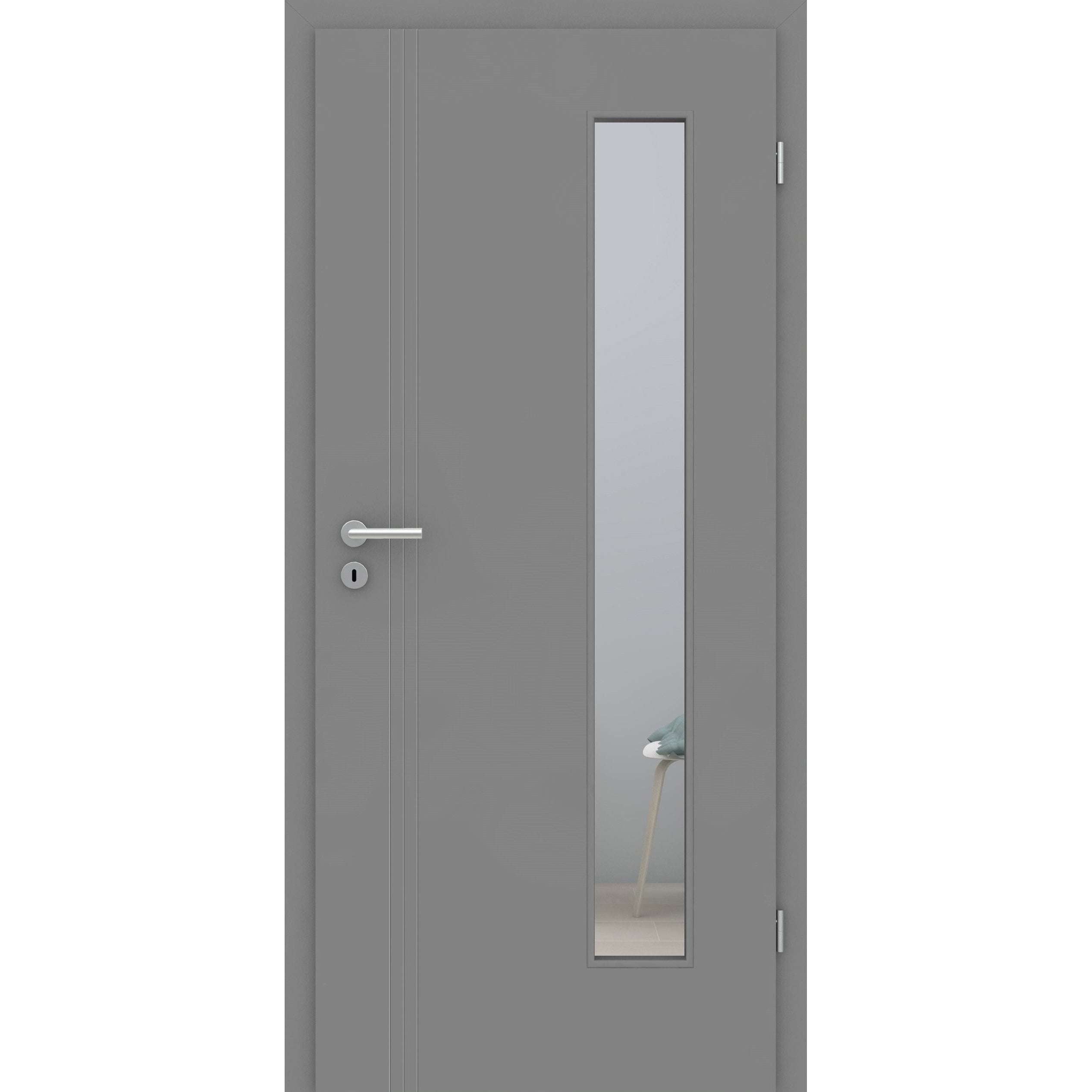 Zimmertür mit Lichtausschnitt grau 3 Rillen aufrecht Schlosseite Designkante - Modell Designtür VS37LAB