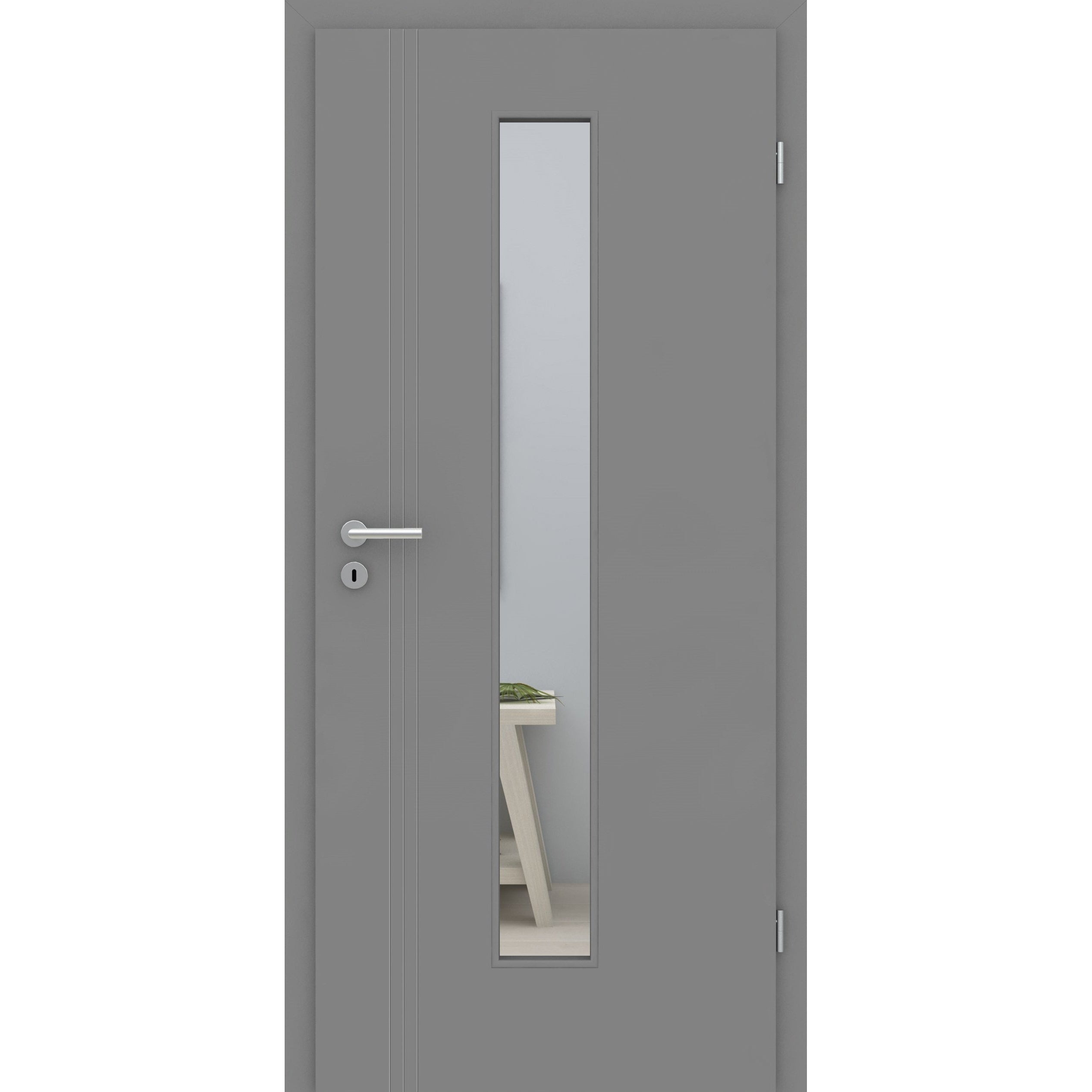 Zimmertür mit Zarge und Lichtausschnitt grau 3 Rillen aufrecht Schlosseite Designkante - Modell Designtür VS37LAM